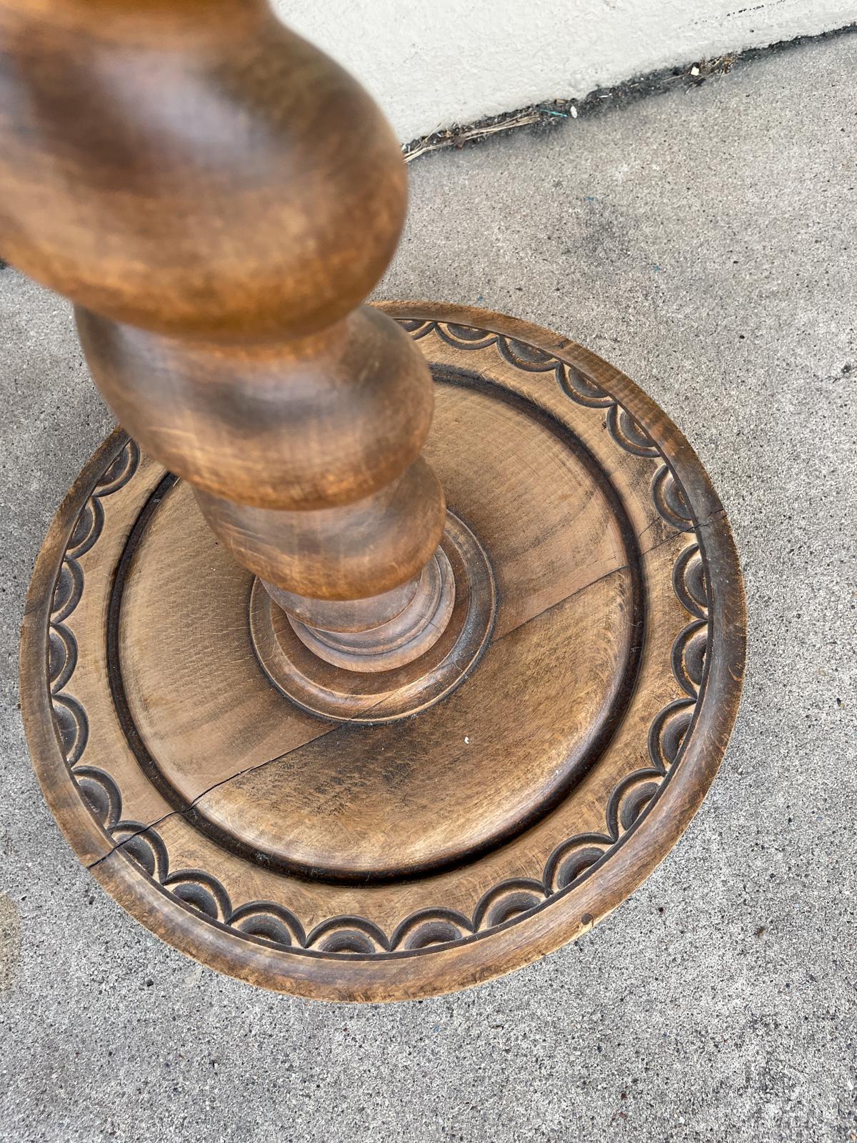 Antique French Oak Barley Twist Side Table with Decorative Carvings 2