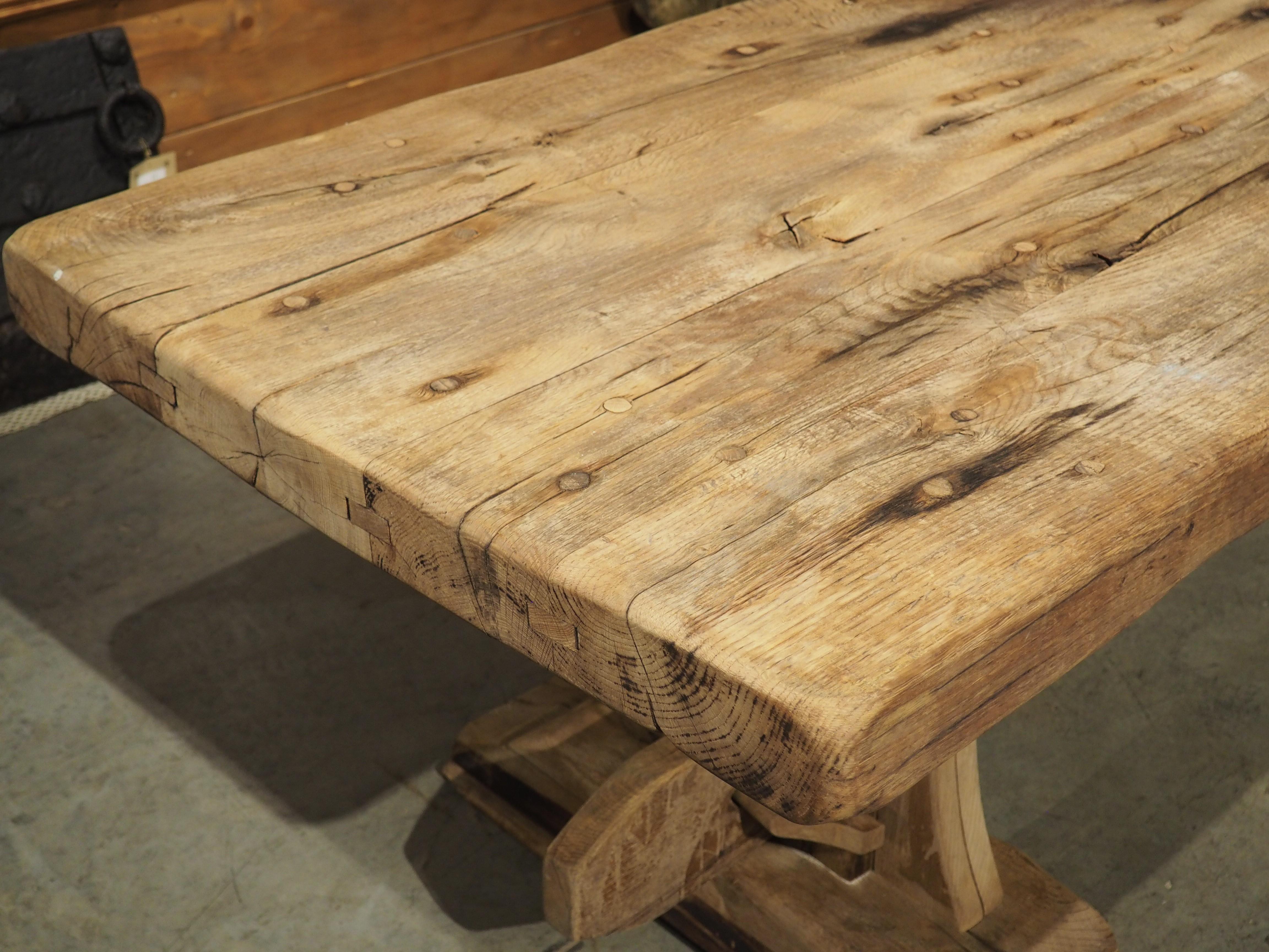 Antique French Oak Beam Dining Table, 9.5 Feet Long, 3.5 inch Thick, Circa 1860 In Good Condition In Dallas, TX