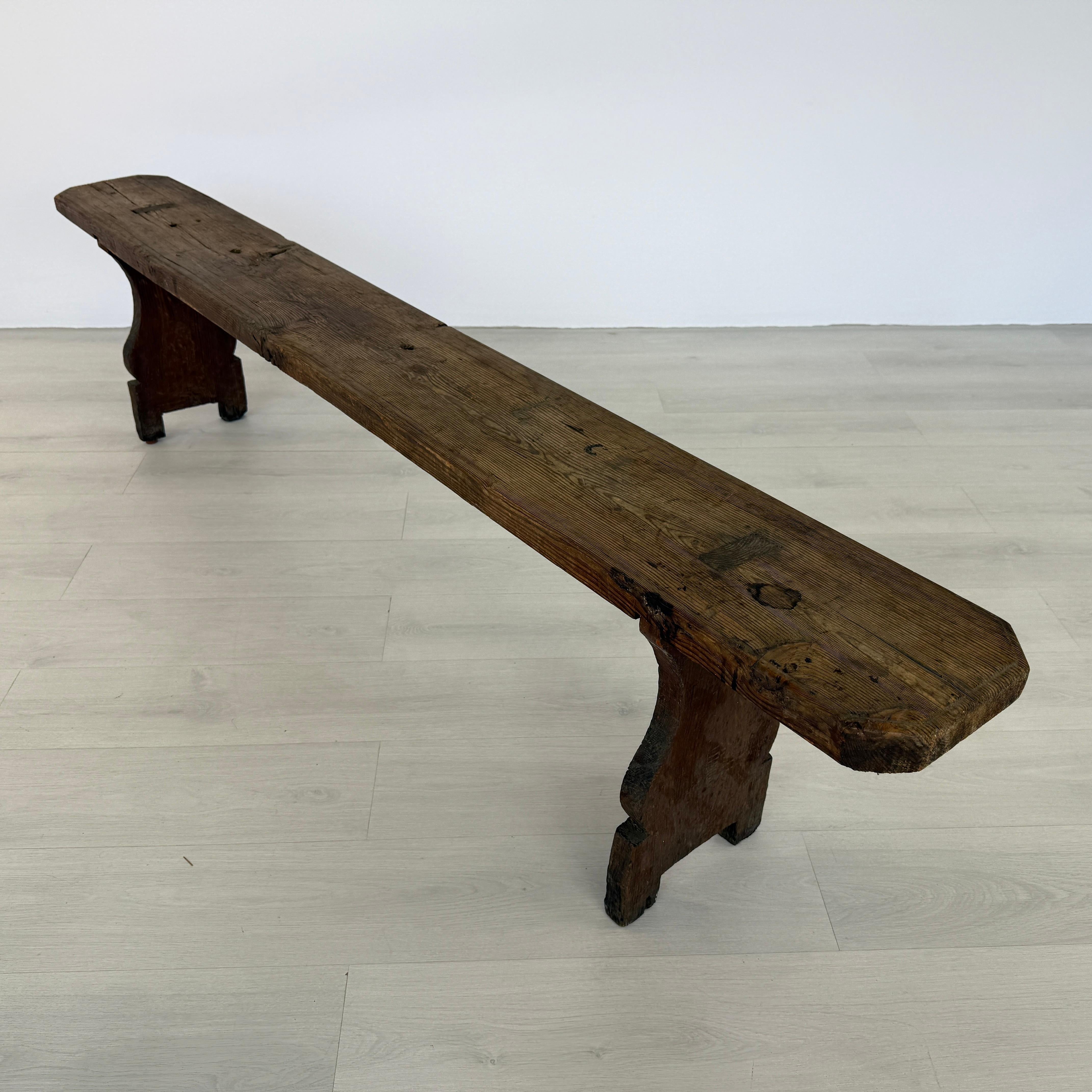 Rustic Antique French Oak Bench For Sale