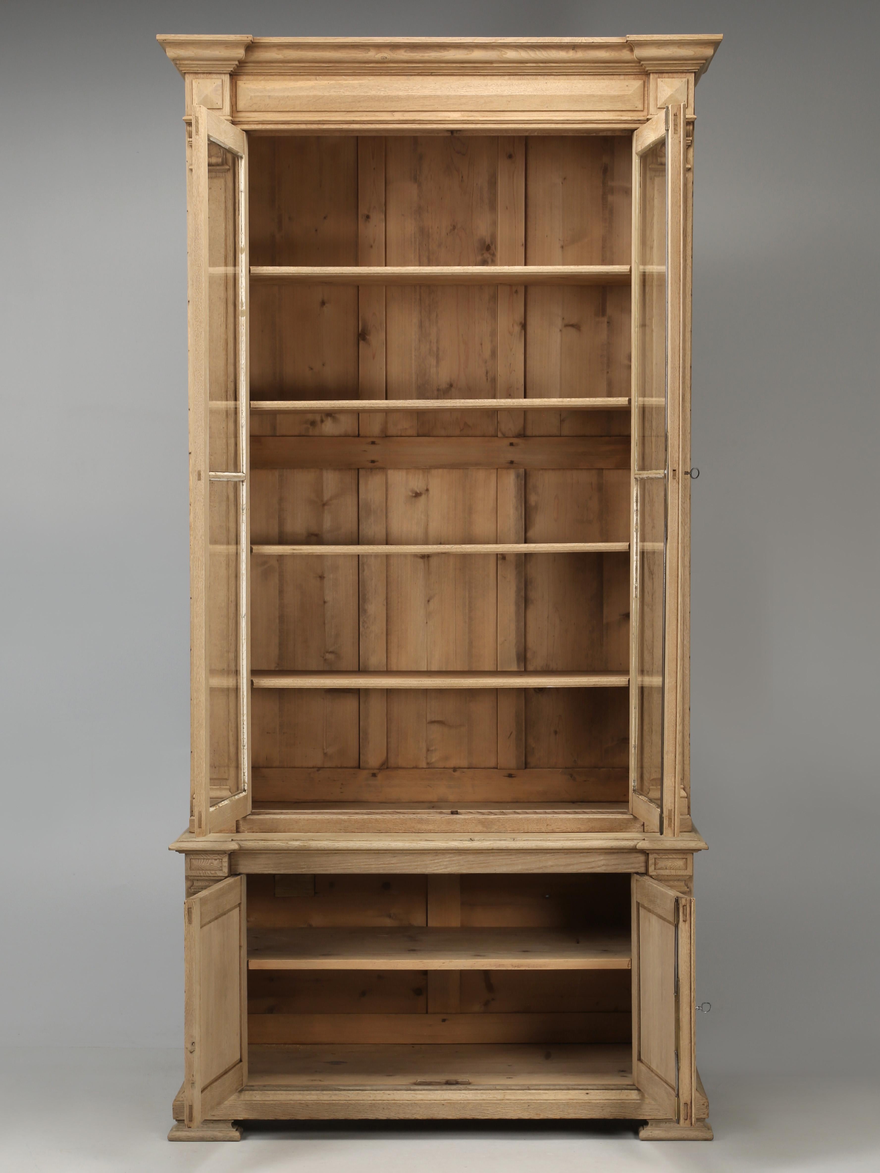 Antique French Oak Bookcase with 2-Original Wavy Glass Doors, Unrestored For Sale 5