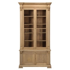 Used French Oak Bookcase with 2-Original Wavy Glass Doors, Unrestored