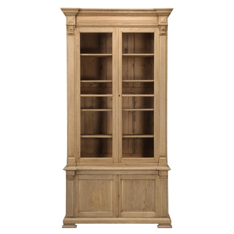 Antique French Oak Bookcase with 2Original Wavy Glass Doors