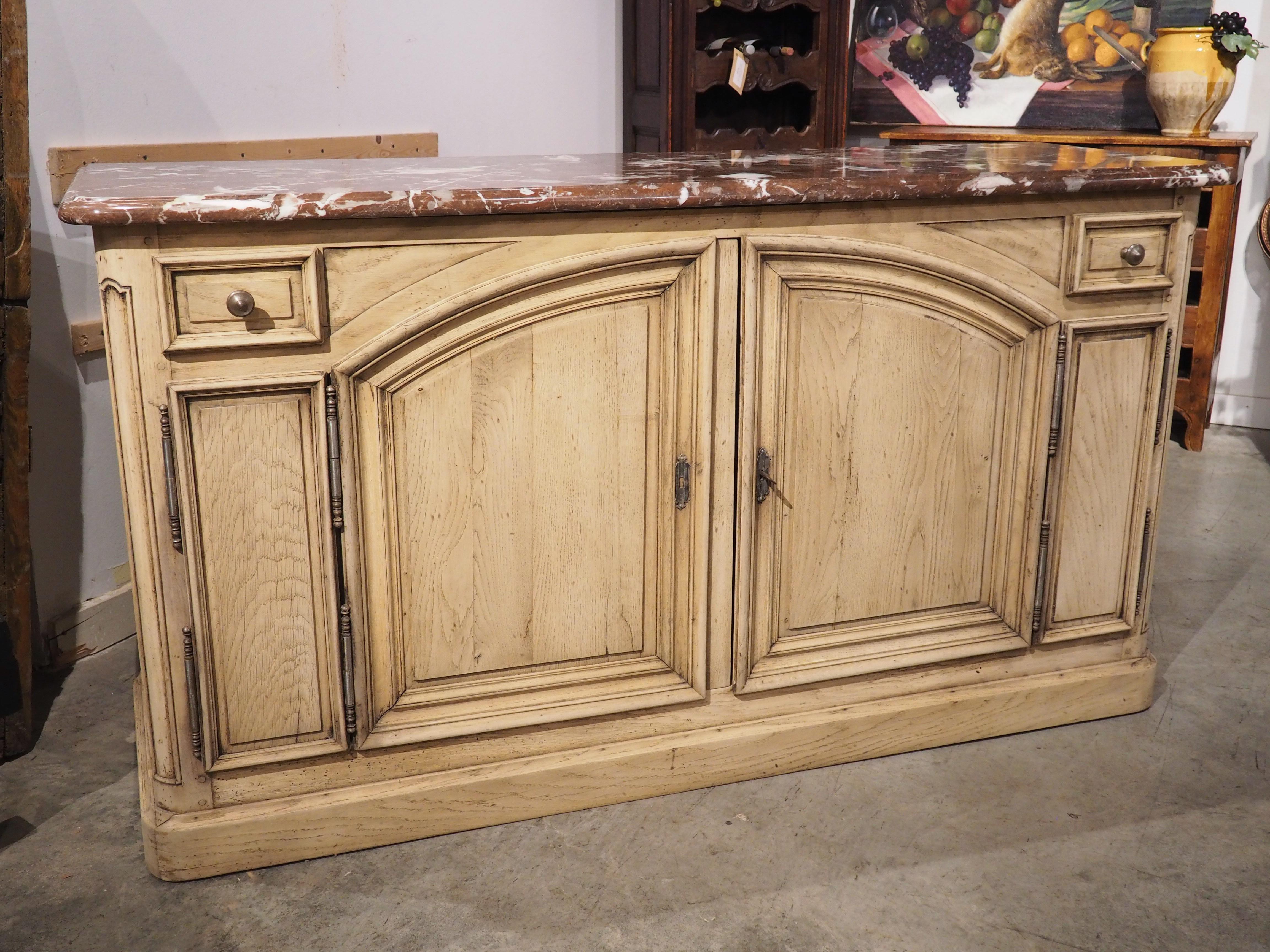 Early 20th Century Antique French Oak Buffet De Chasse with Rouge Du Languedoc Marble Top, C. 1900