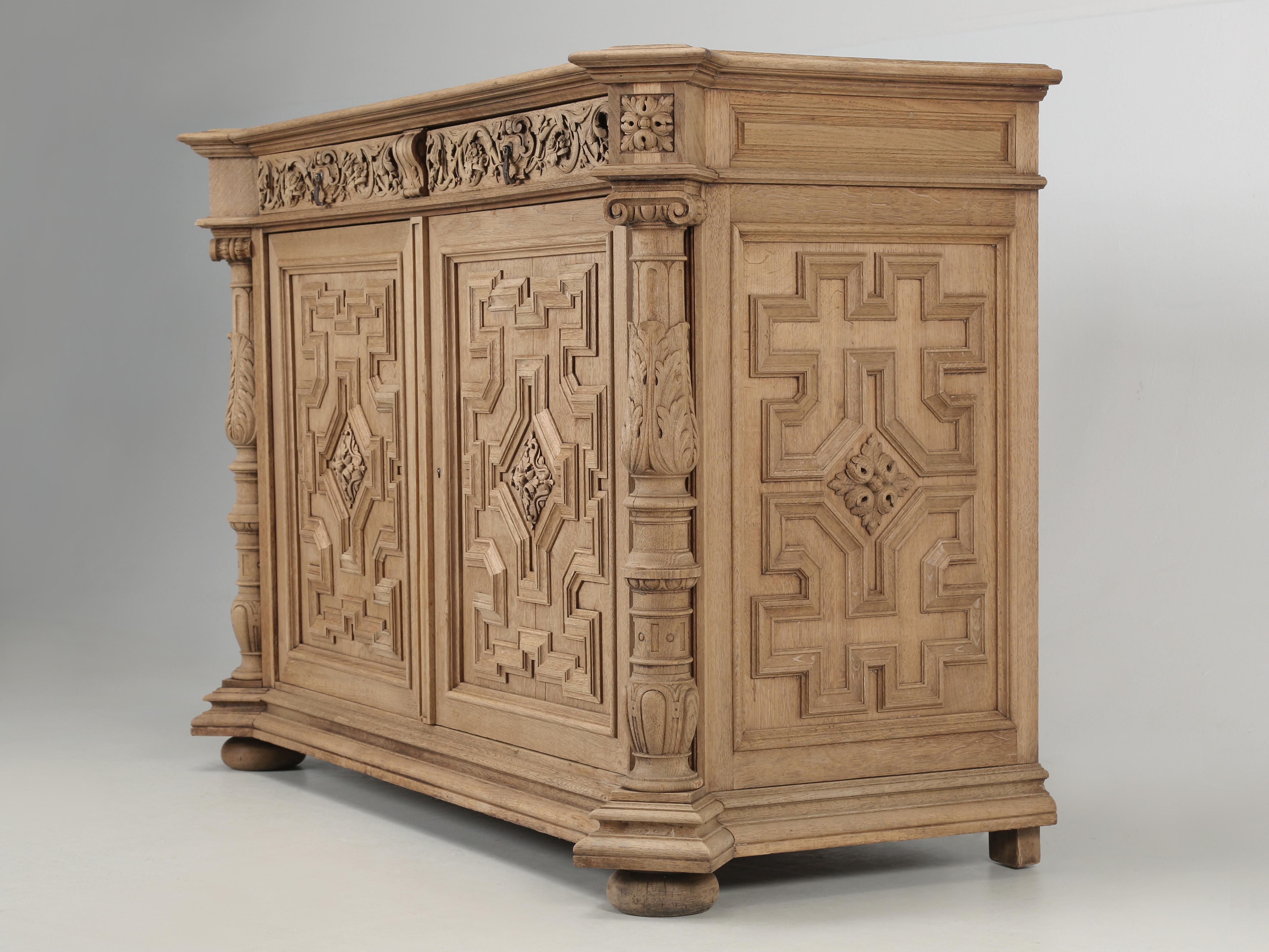 Hand-Carved Antique French Oak Buffet Geometric Design with Incredible Attention to Details