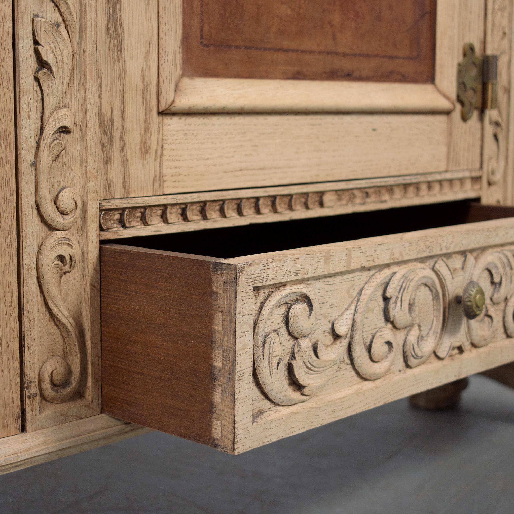 Antique French Oak Buffet with Bleached Finish and Carved Details For Sale 4