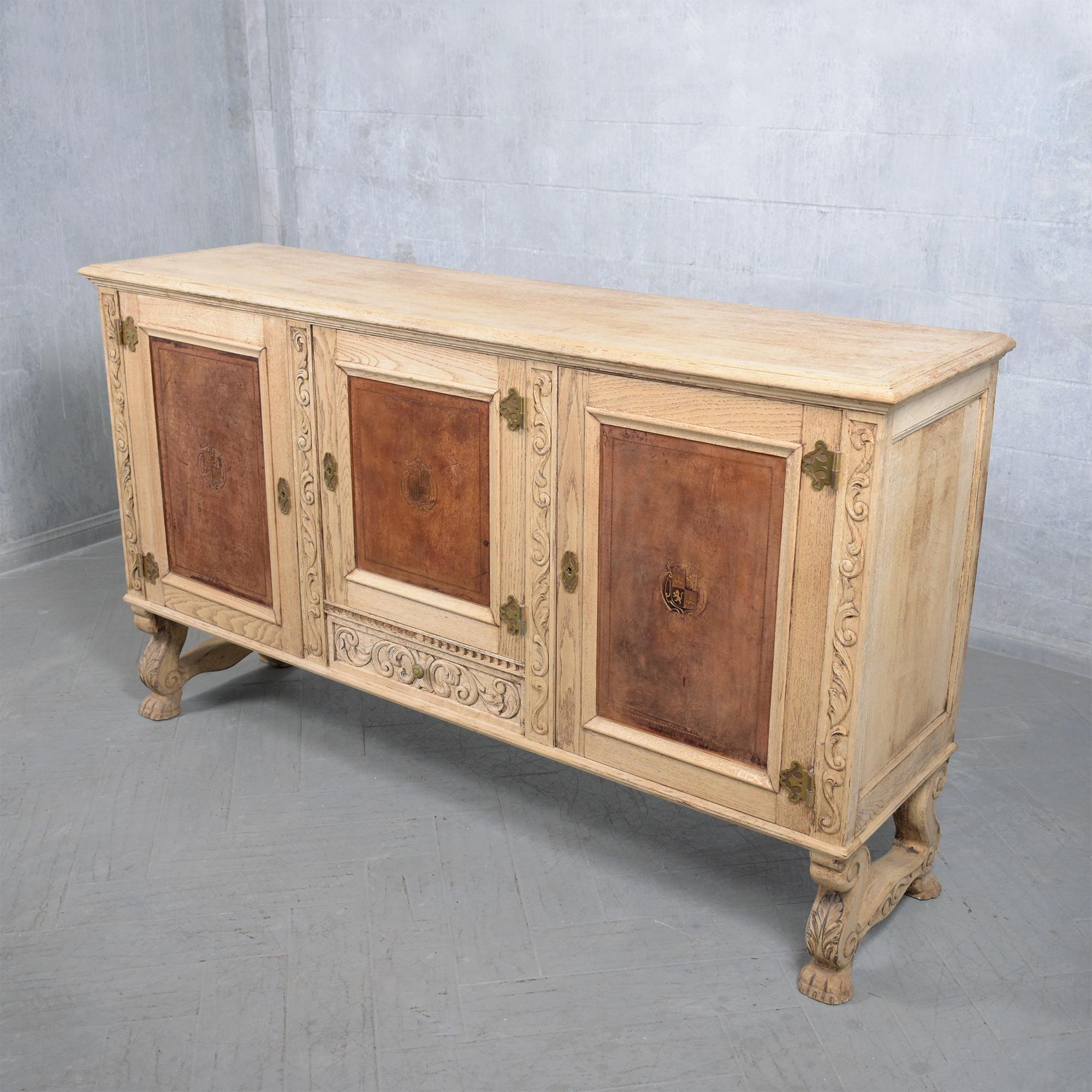 Antique French Oak Buffet with Bleached Finish and Carved Details For Sale 5