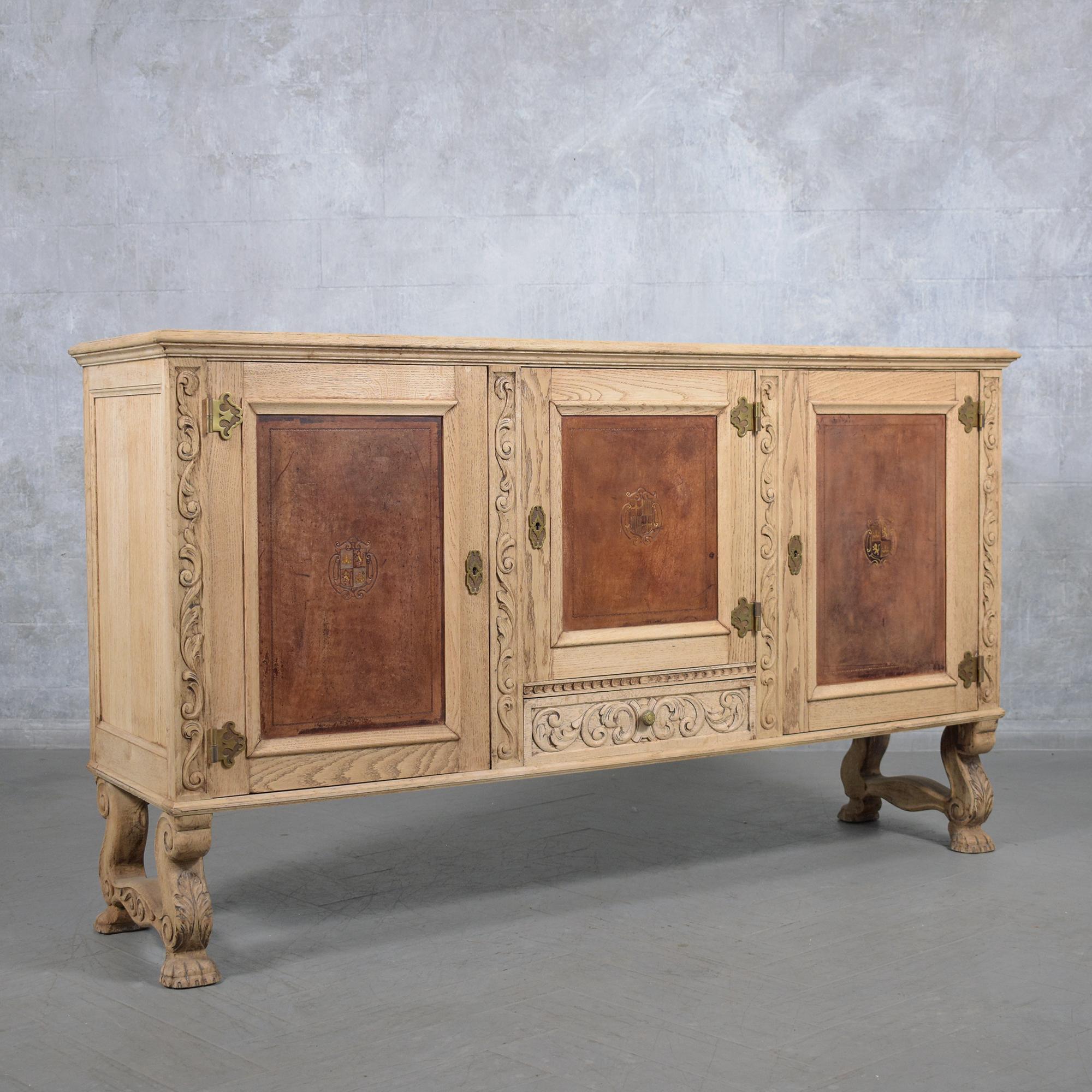 Antique French Oak Buffet with Bleached Finish and Carved Details For Sale 6