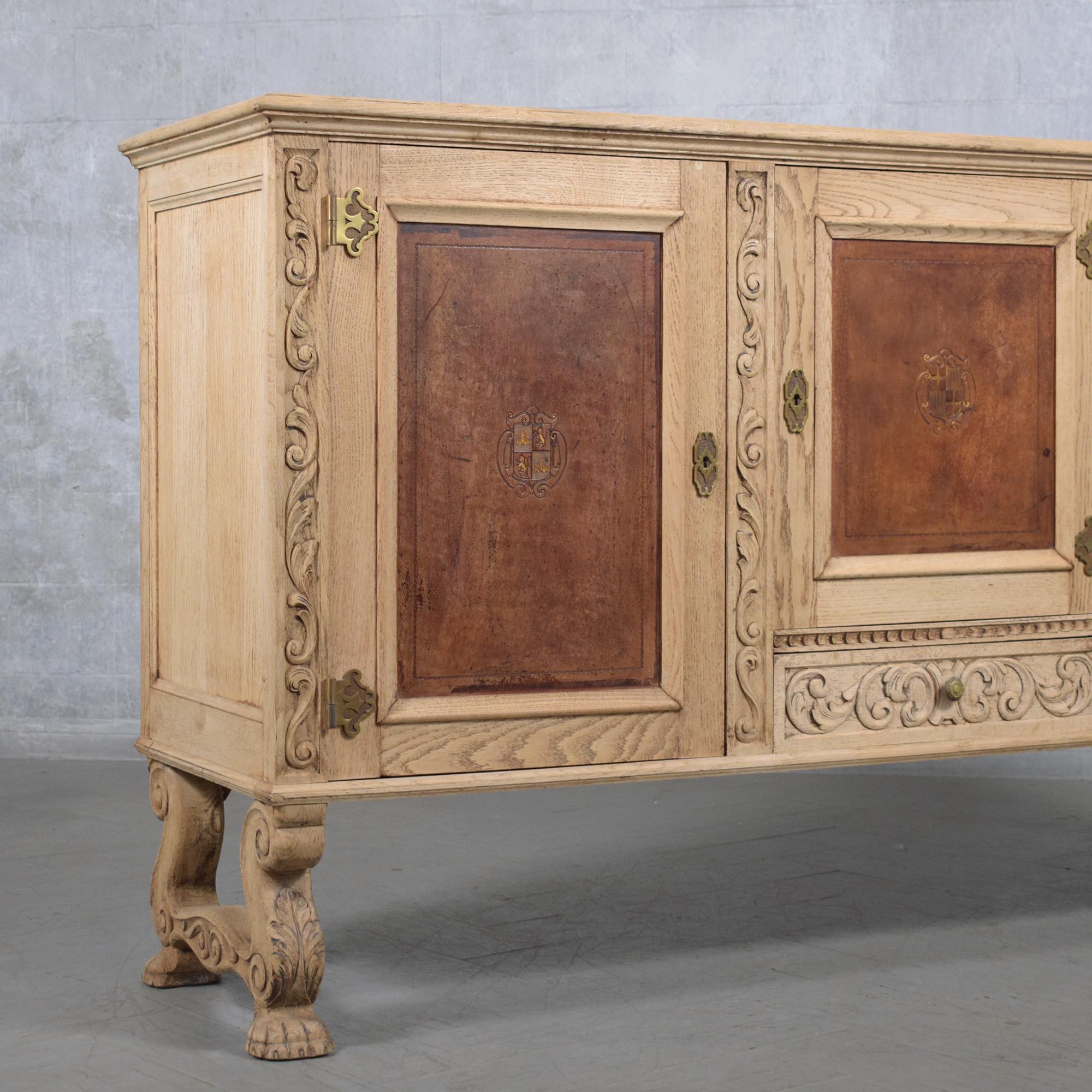 Antique French Oak Buffet with Bleached Finish and Carved Details For Sale 7
