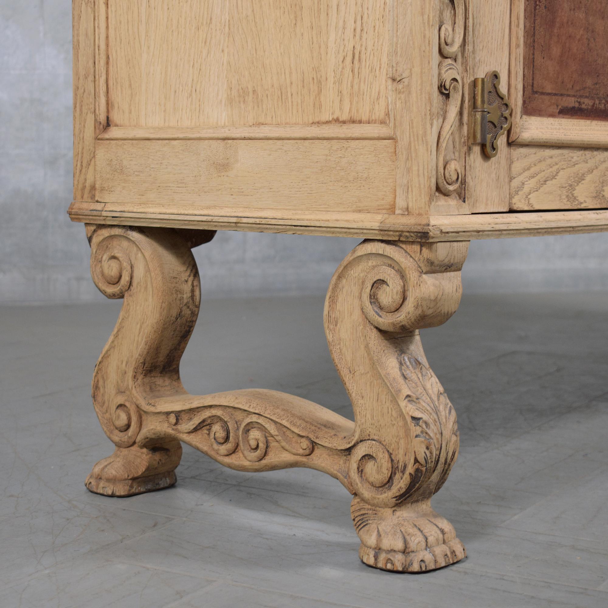 Antique French Oak Buffet with Bleached Finish and Carved Details For Sale 9
