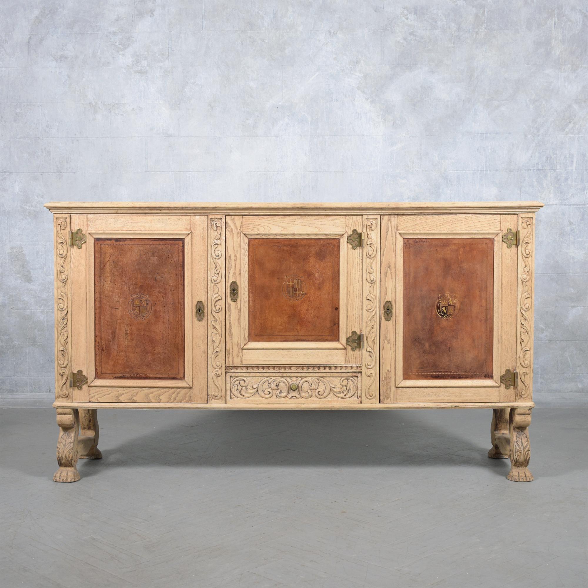Elevate your dining or living space with this exquisite antique French buffet, beautifully crafted from solid oak. Our in-house team of professional craftsmen has meticulously restored and refinished this piece to highlight its quality and