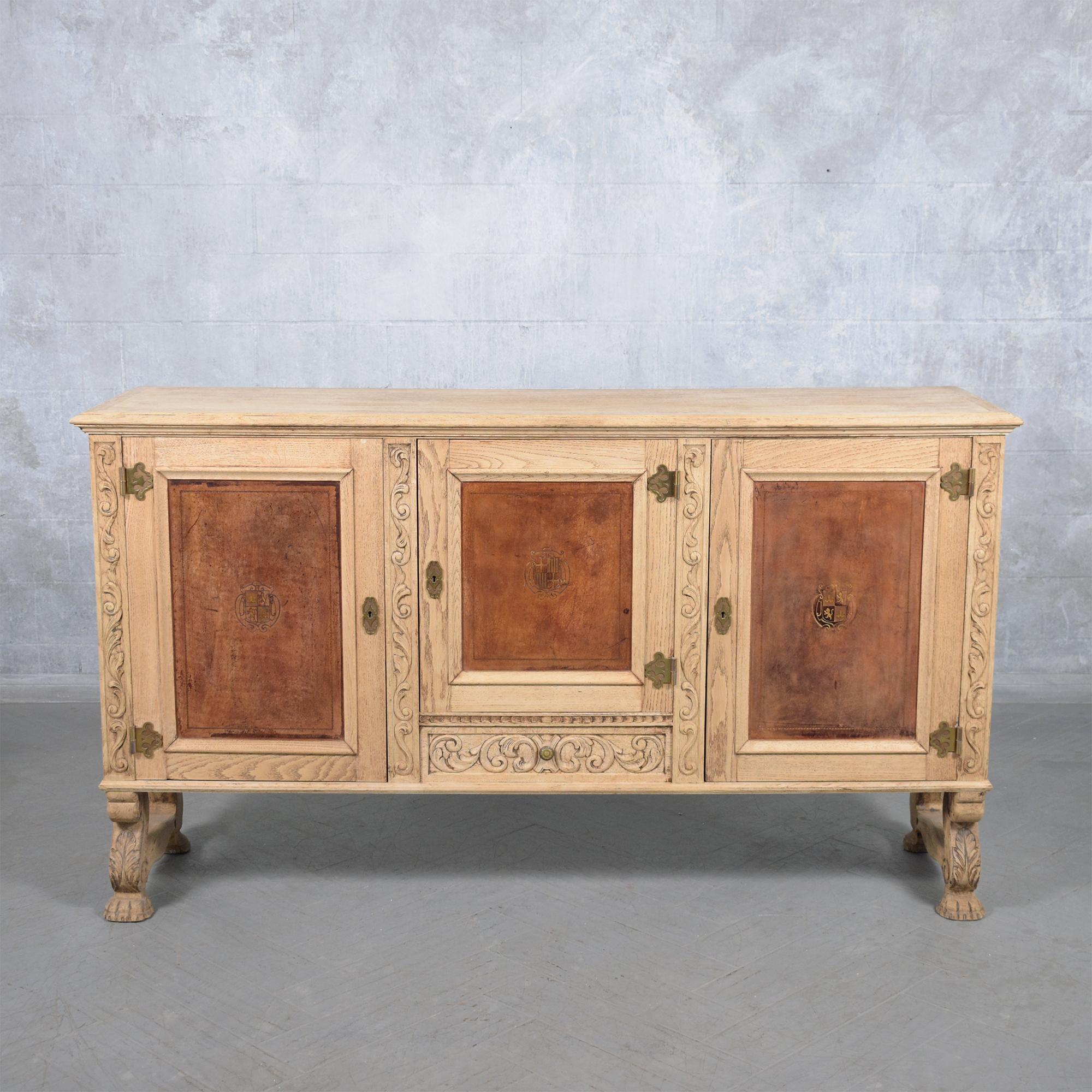 Baroque Antique French Oak Buffet with Bleached Finish and Carved Details For Sale