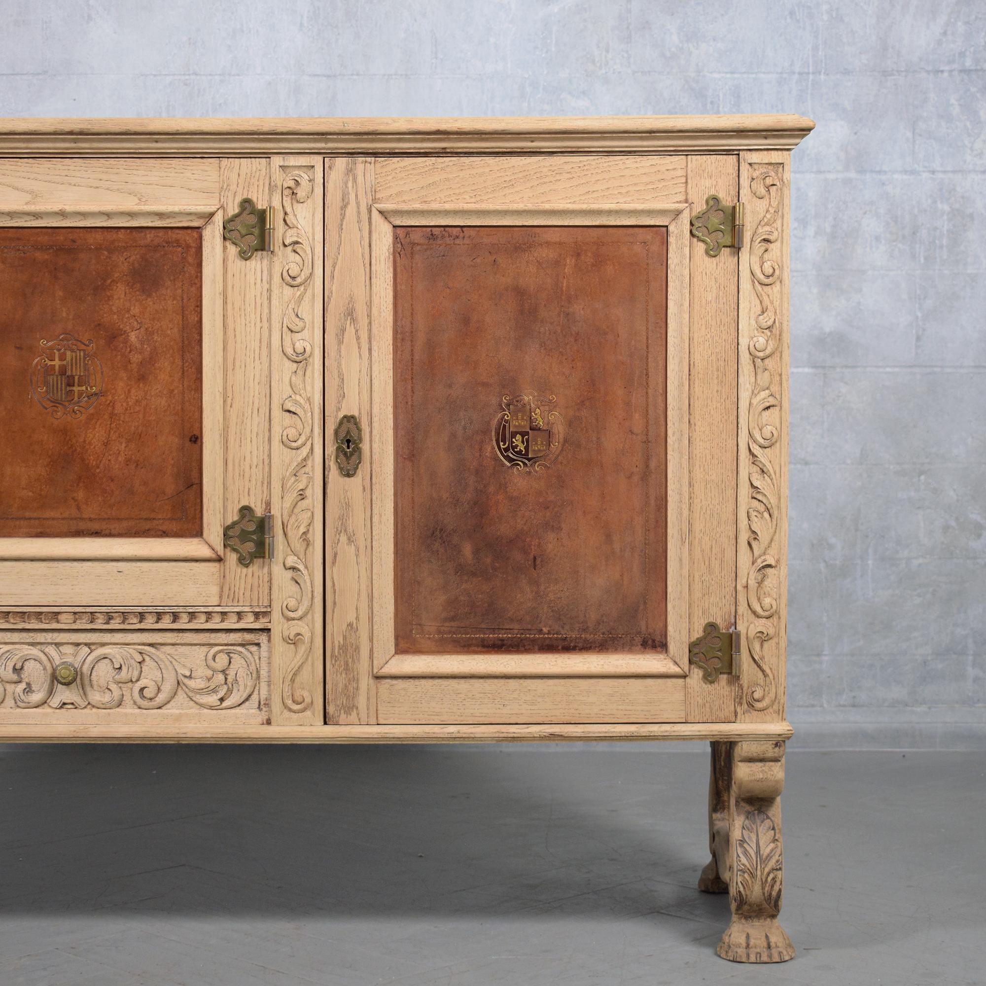 Antique French Oak Buffet with Bleached Finish and Carved Details In Good Condition For Sale In Los Angeles, CA