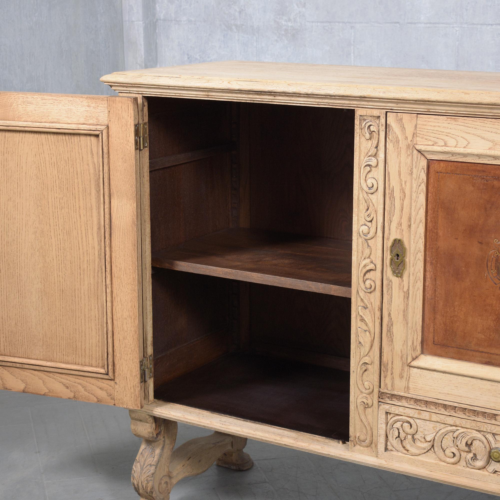 Antique French Oak Buffet with Bleached Finish and Carved Details For Sale 1
