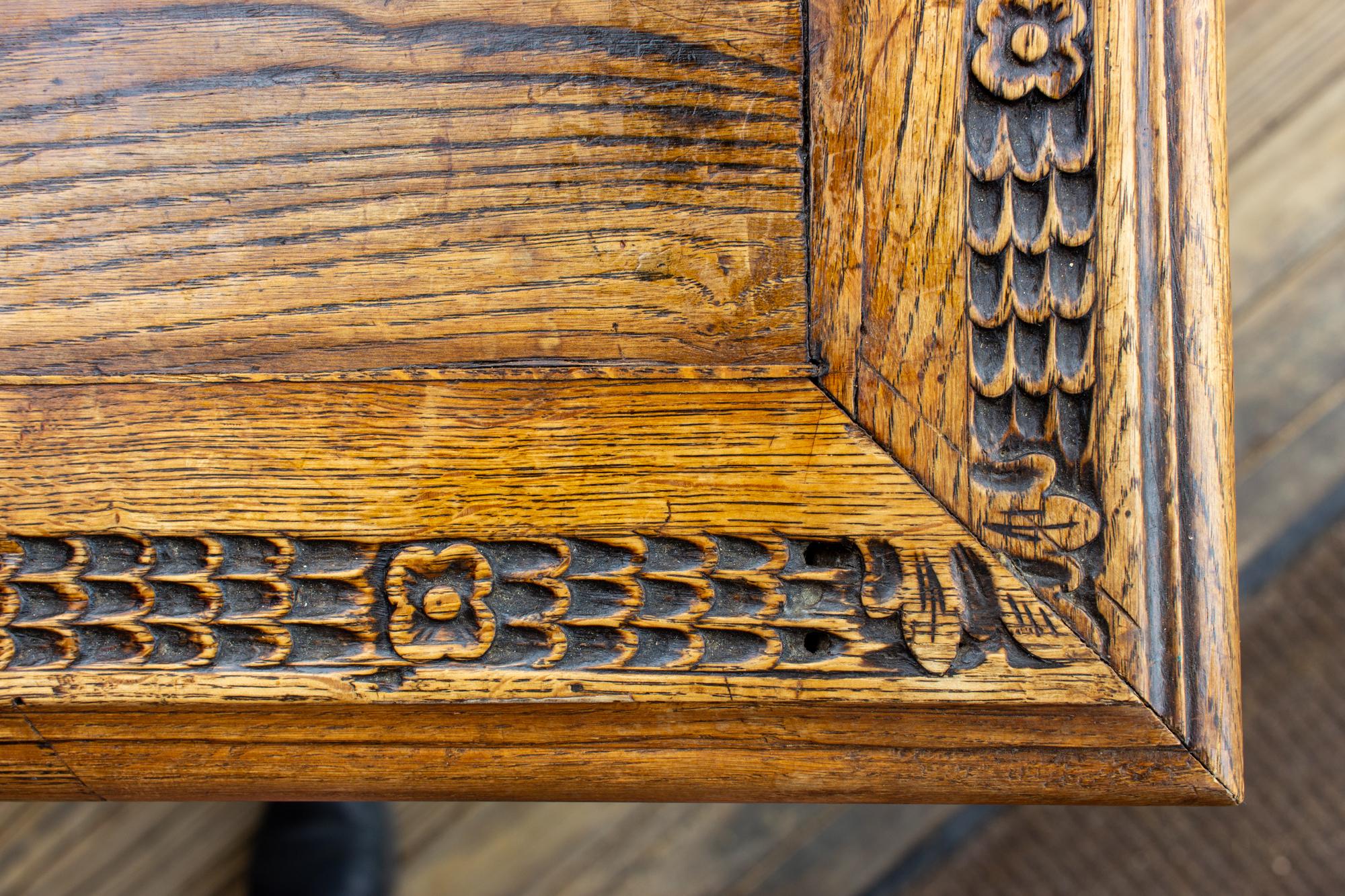 Antique French Oak Carved Gothic Style Writing Desk with Drawer & Iron Hardware 3