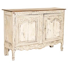 Antique French Oak Carved Sideboard Buffet with Gray Painted Finish
