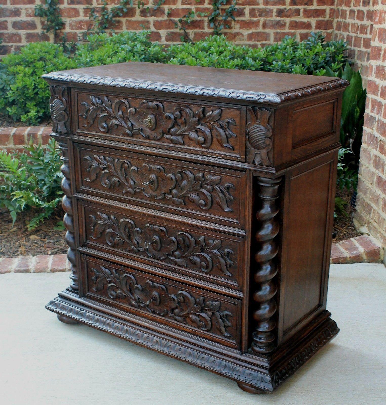Antique French Oak Chest of Drawers Renaissance Barley Twist Entry Commode 4