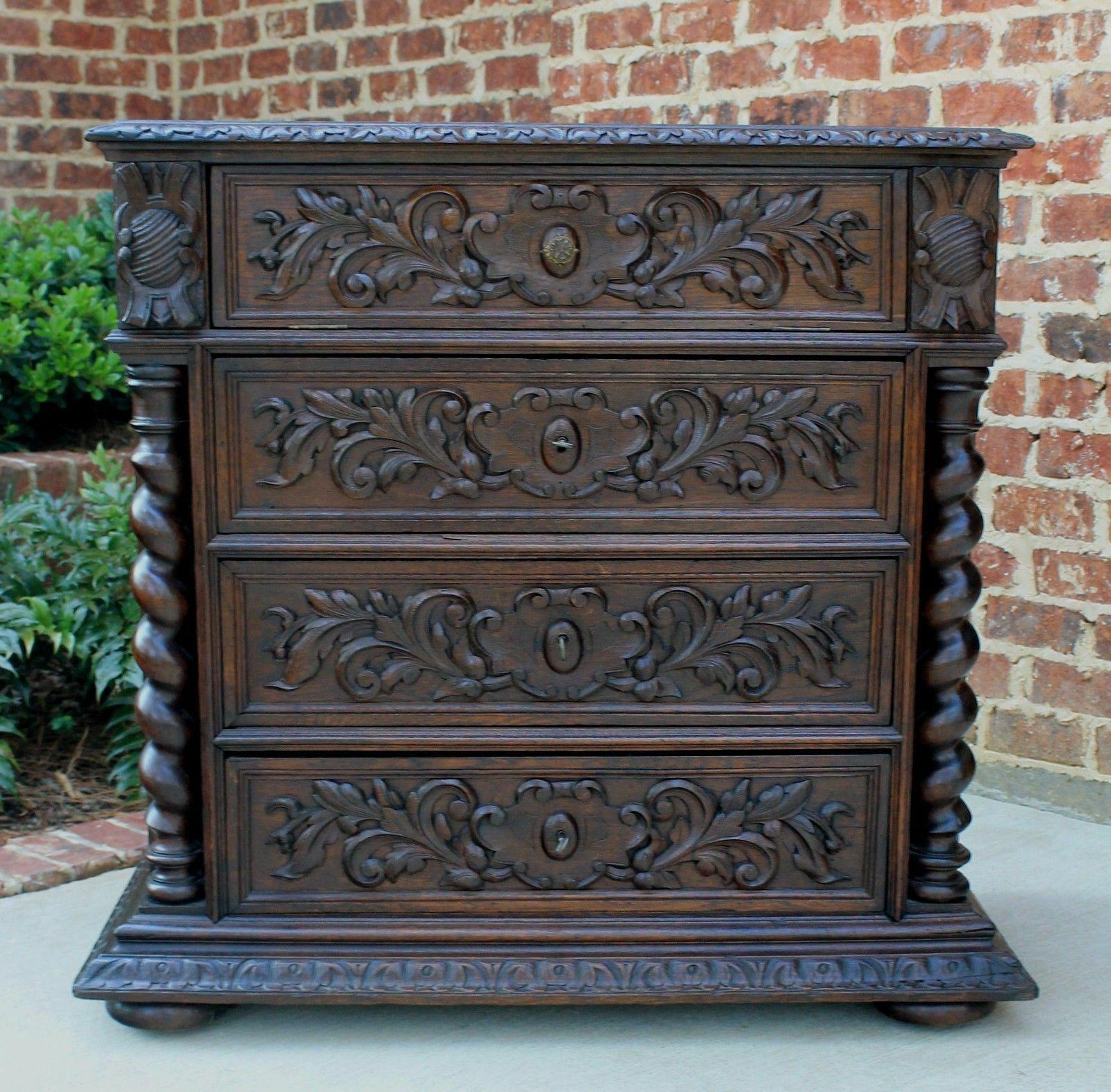 Antique French Oak Chest of Drawers Renaissance Barley Twist Entry Commode 5