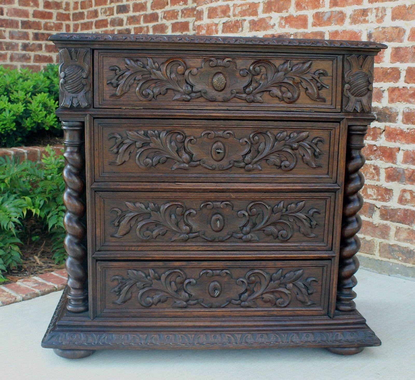 Antique French Oak Chest of Drawers Renaissance Barley Twist Entry Commode 2