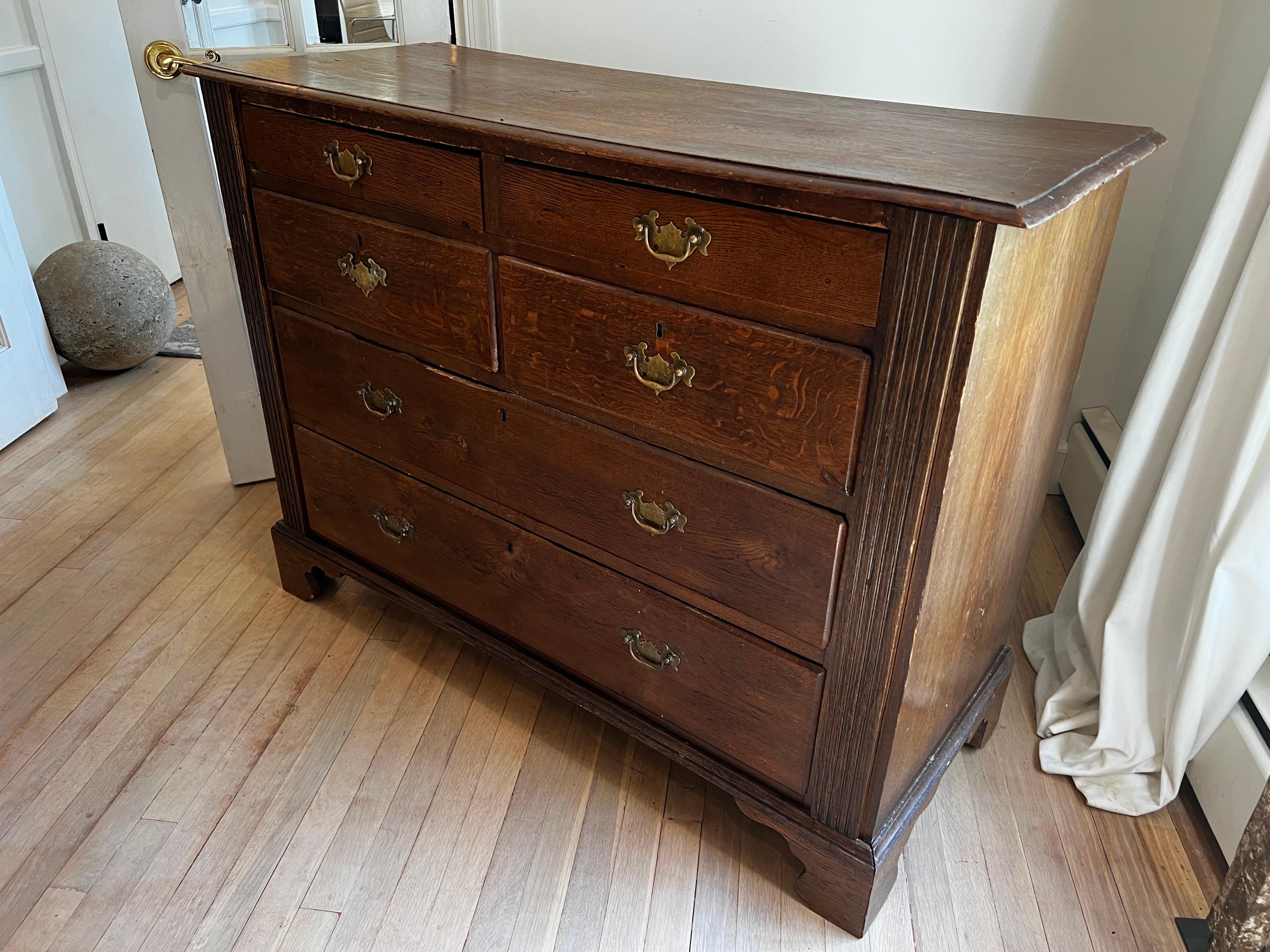 Antique Oak Chest of Drawers/Commode. 
Large deep drawers for functional storage.   Does show signs of wear and some loss of wood.   Structurally sound.  See images.  