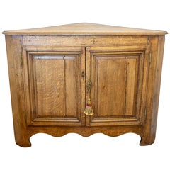 Used French Oak Corner Cabinet with Key, circa 1880