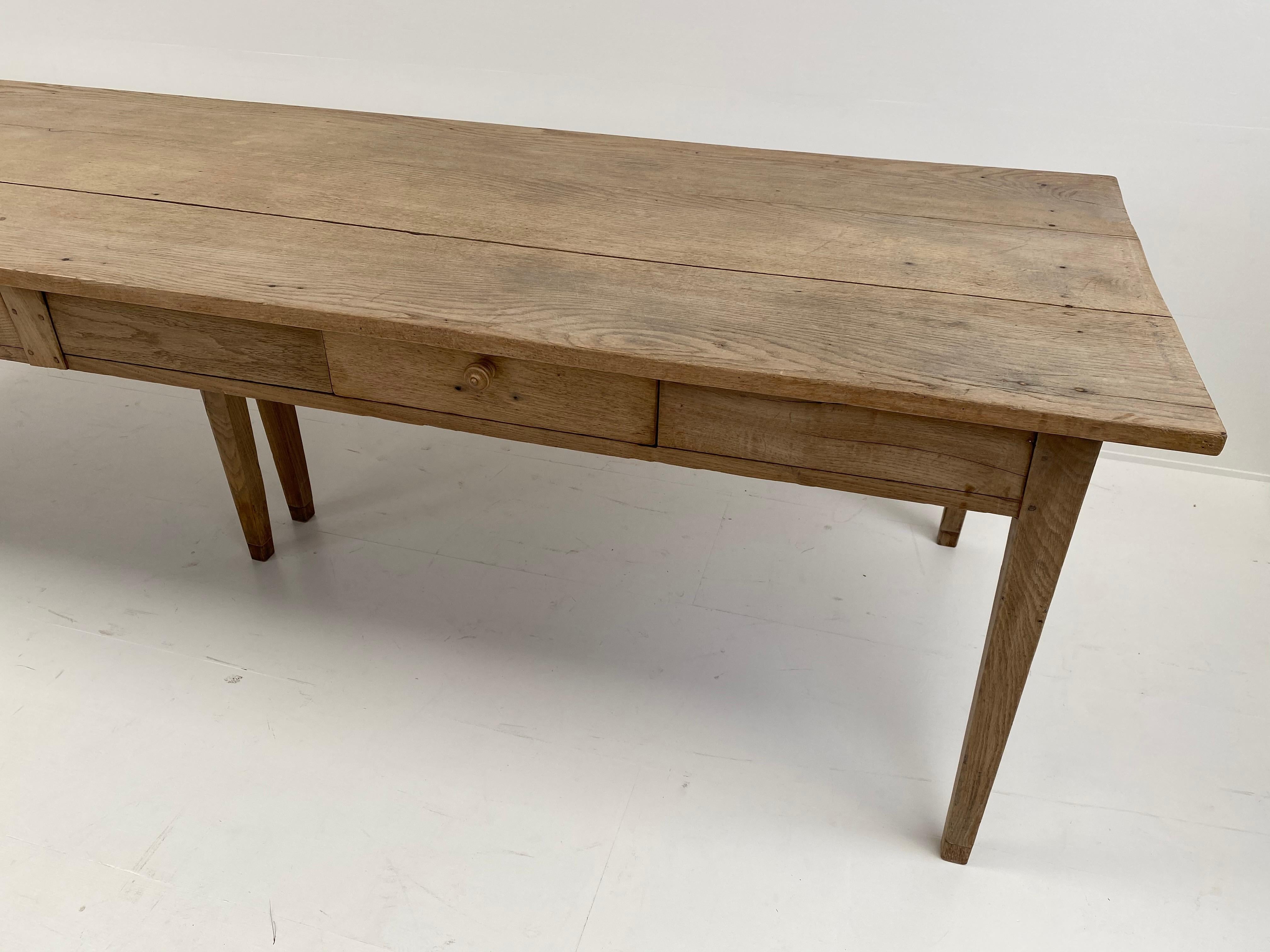 Bleached Antique French Oak Country Farm Dining Table, France.