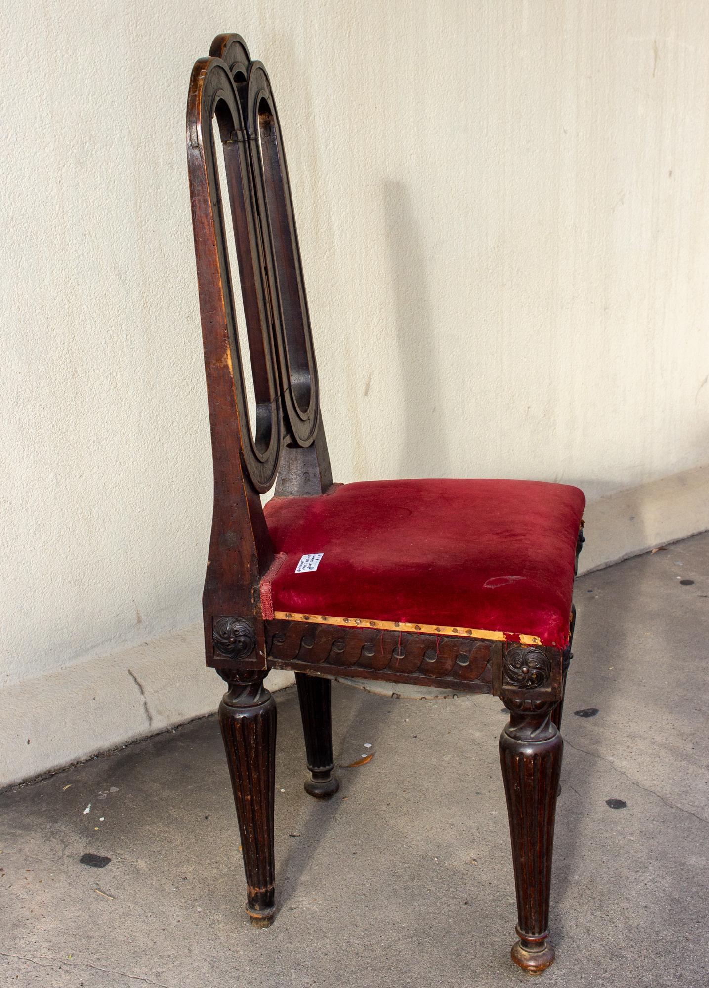 Antique French Oak Dining Chair with Red Velvet Seat 5