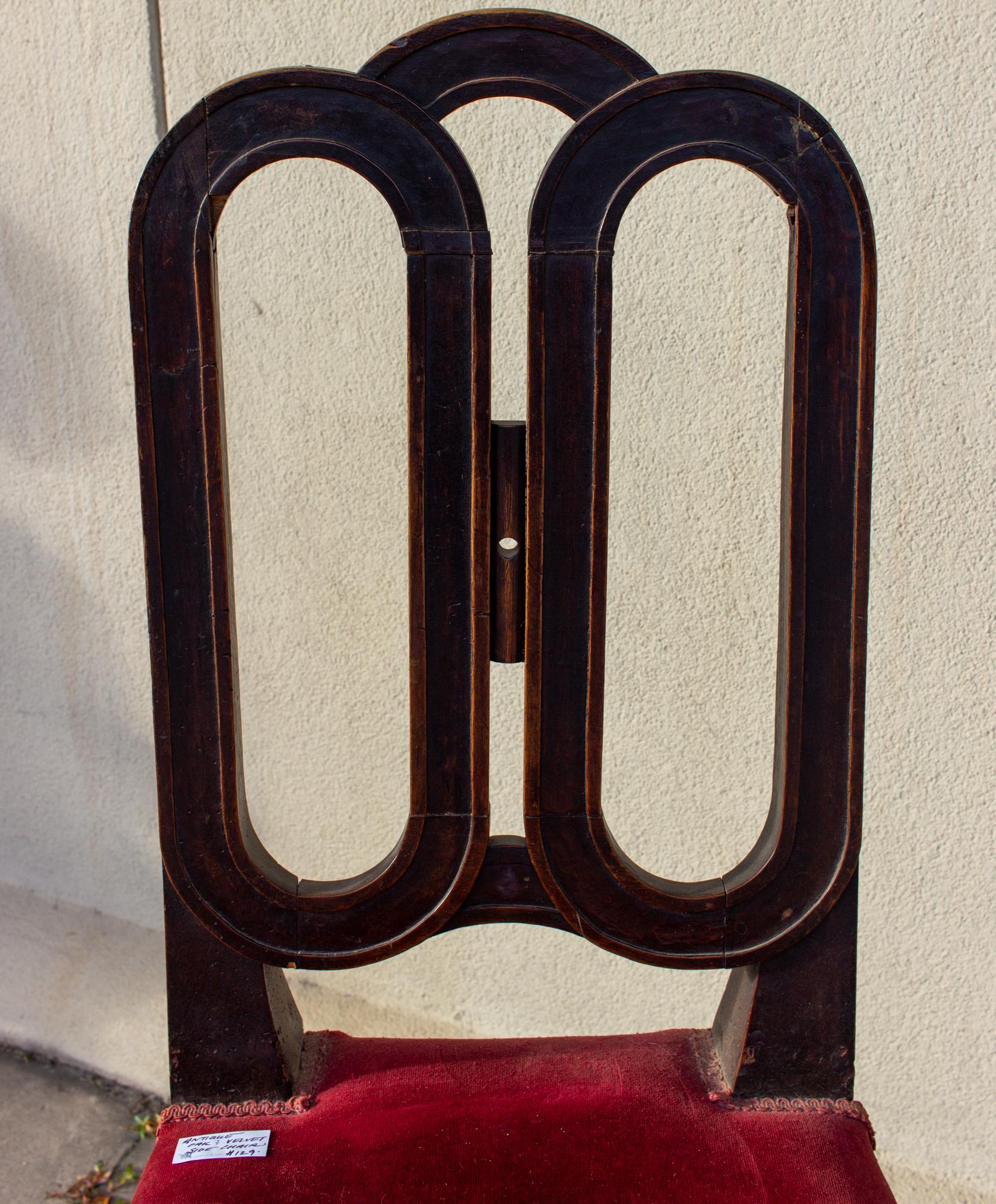 Antique French Oak Dining Chair with Red Velvet Seat 6