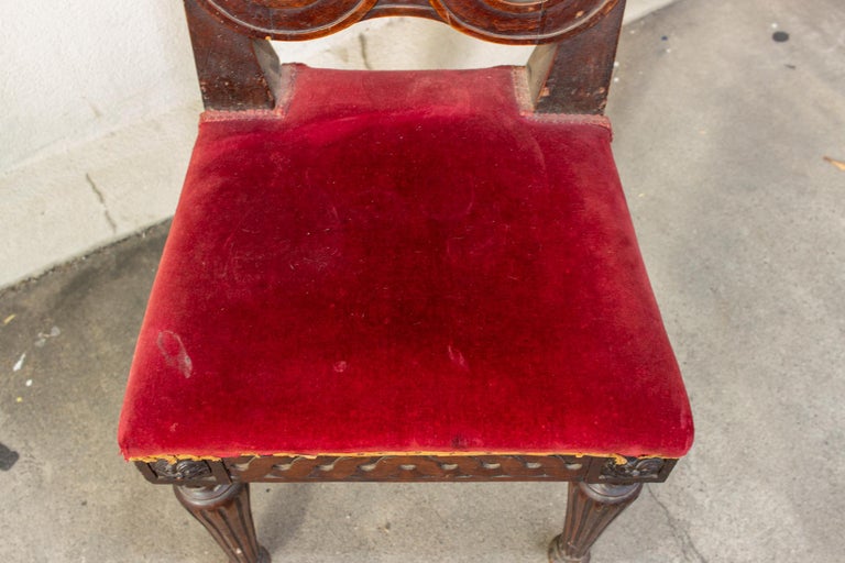 Antique French Oak Dining Chair with Red Velvet Seat at 1stDibs