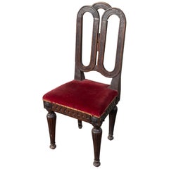 Antique French Oak Dining Chair with Red Velvet Seat