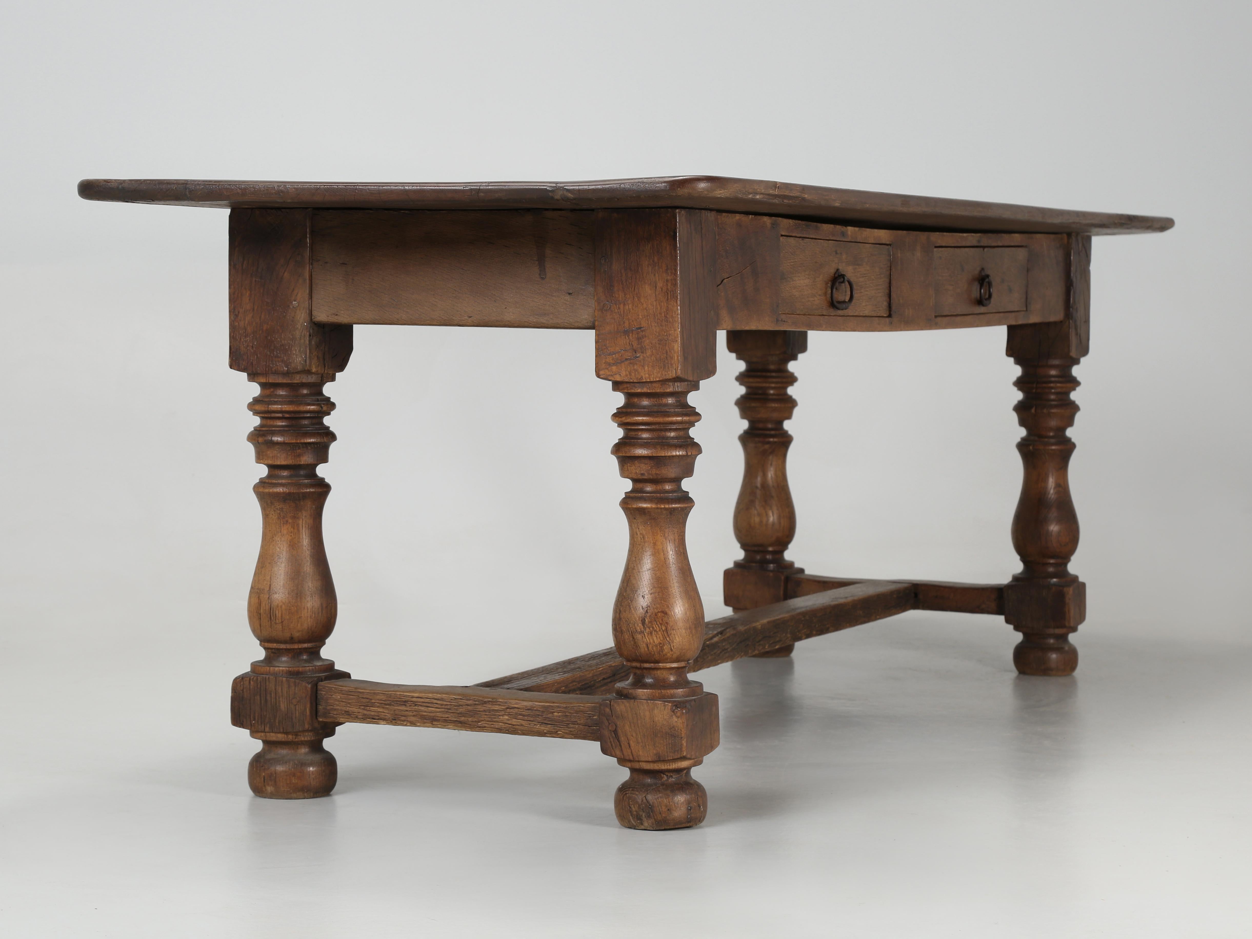 Antique French Oak Dining Table 2-Drawers Unrestored Incredible Patina 1780-1820 For Sale 5