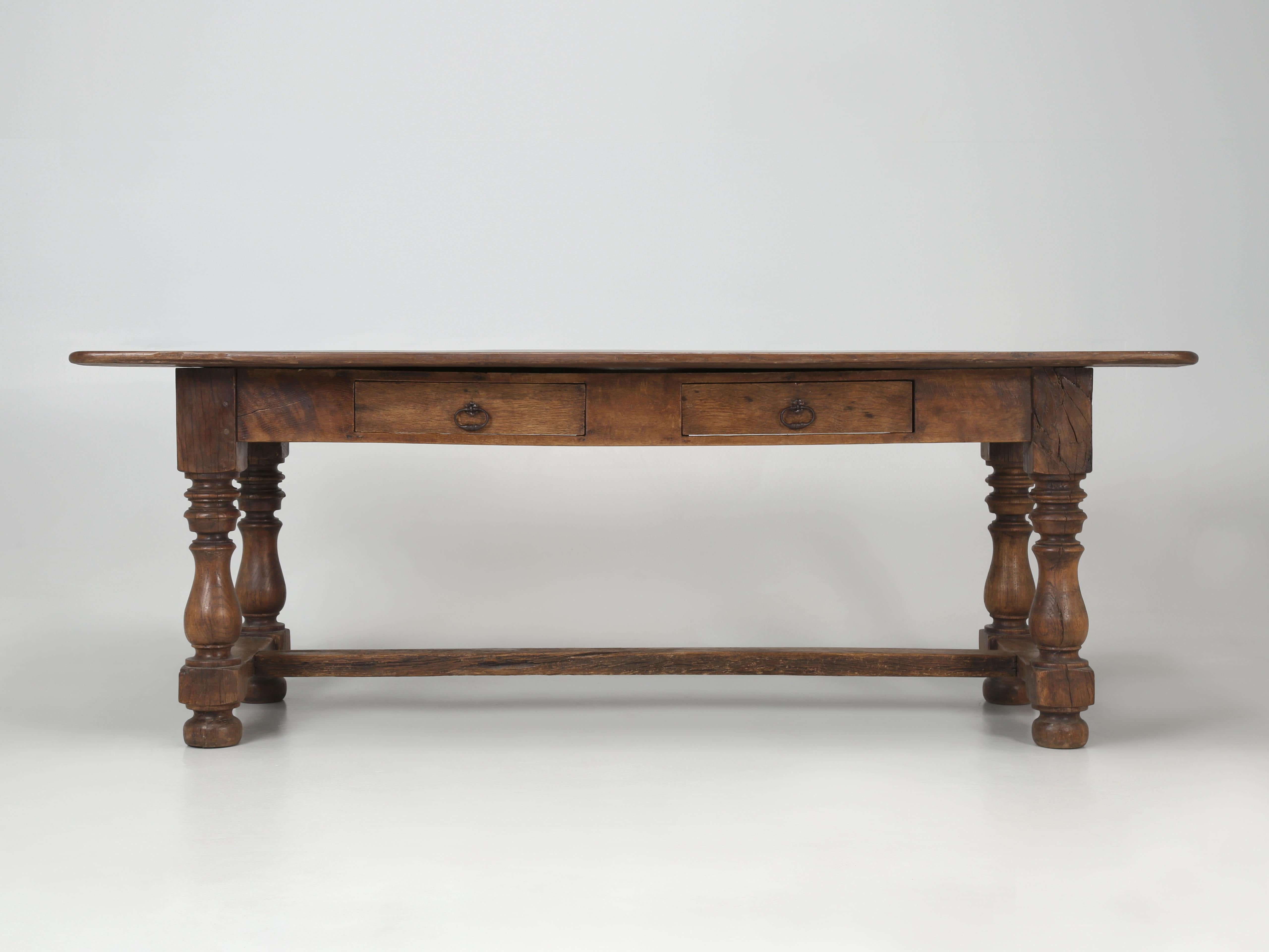 Early 19th Century Antique French Oak Dining Table 2-Drawers Unrestored Incredible Patina 1780-1820 For Sale