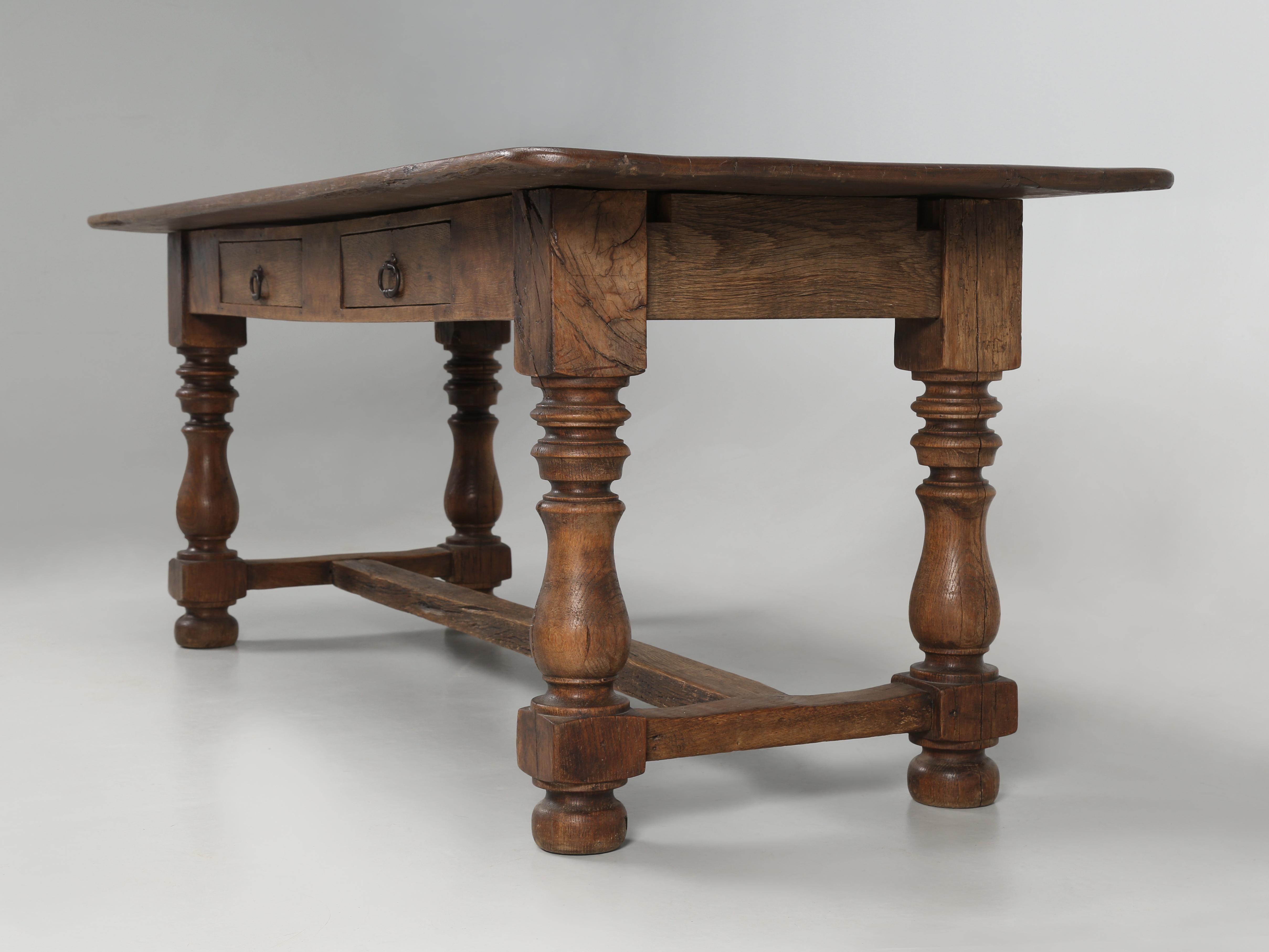 Antique French Oak Dining Table 2-Drawers Unrestored Incredible Patina 1780-1820 For Sale 1