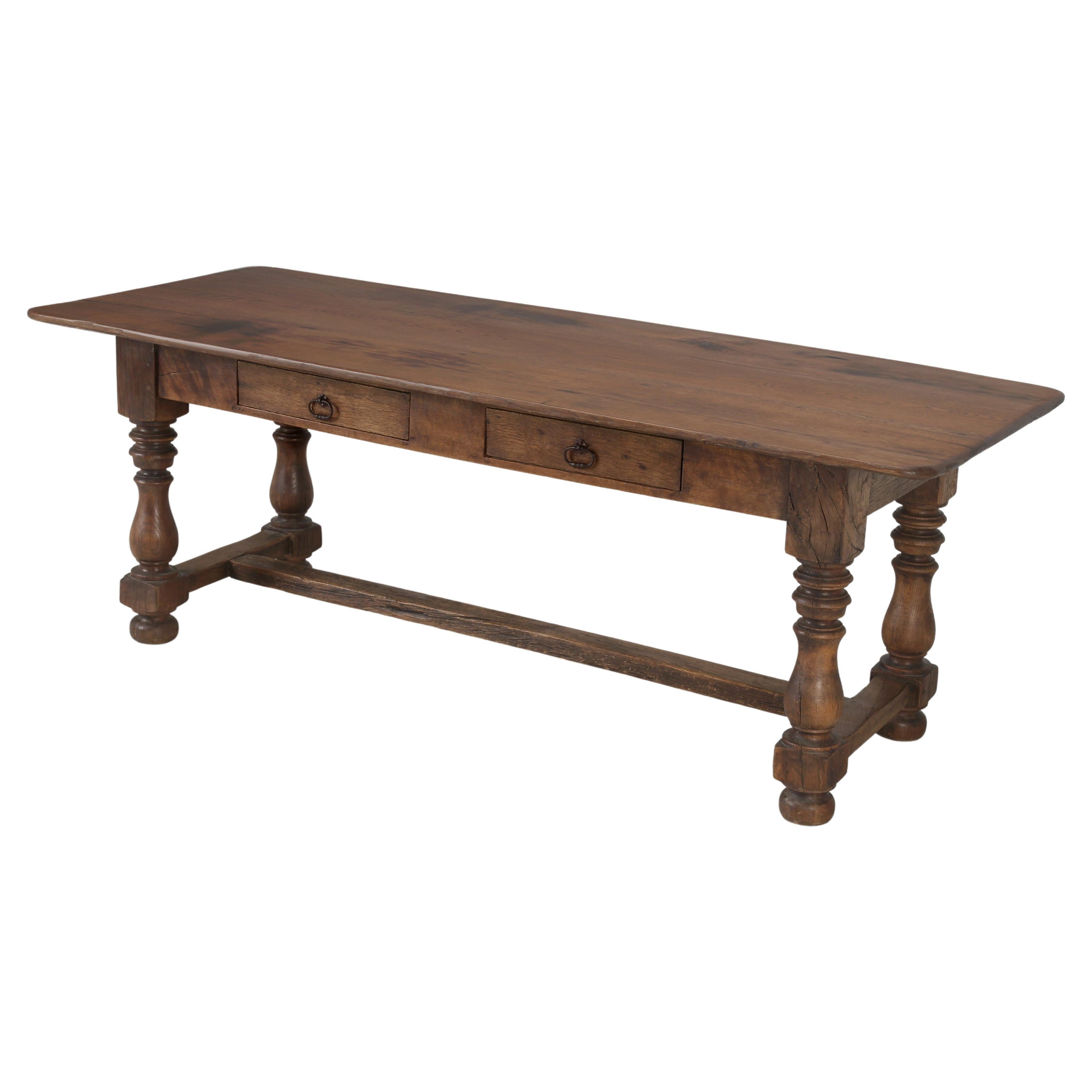 Antique French Oak Dining Table 2-Drawers Unrestored Incredible Patina 1780-1820 For Sale