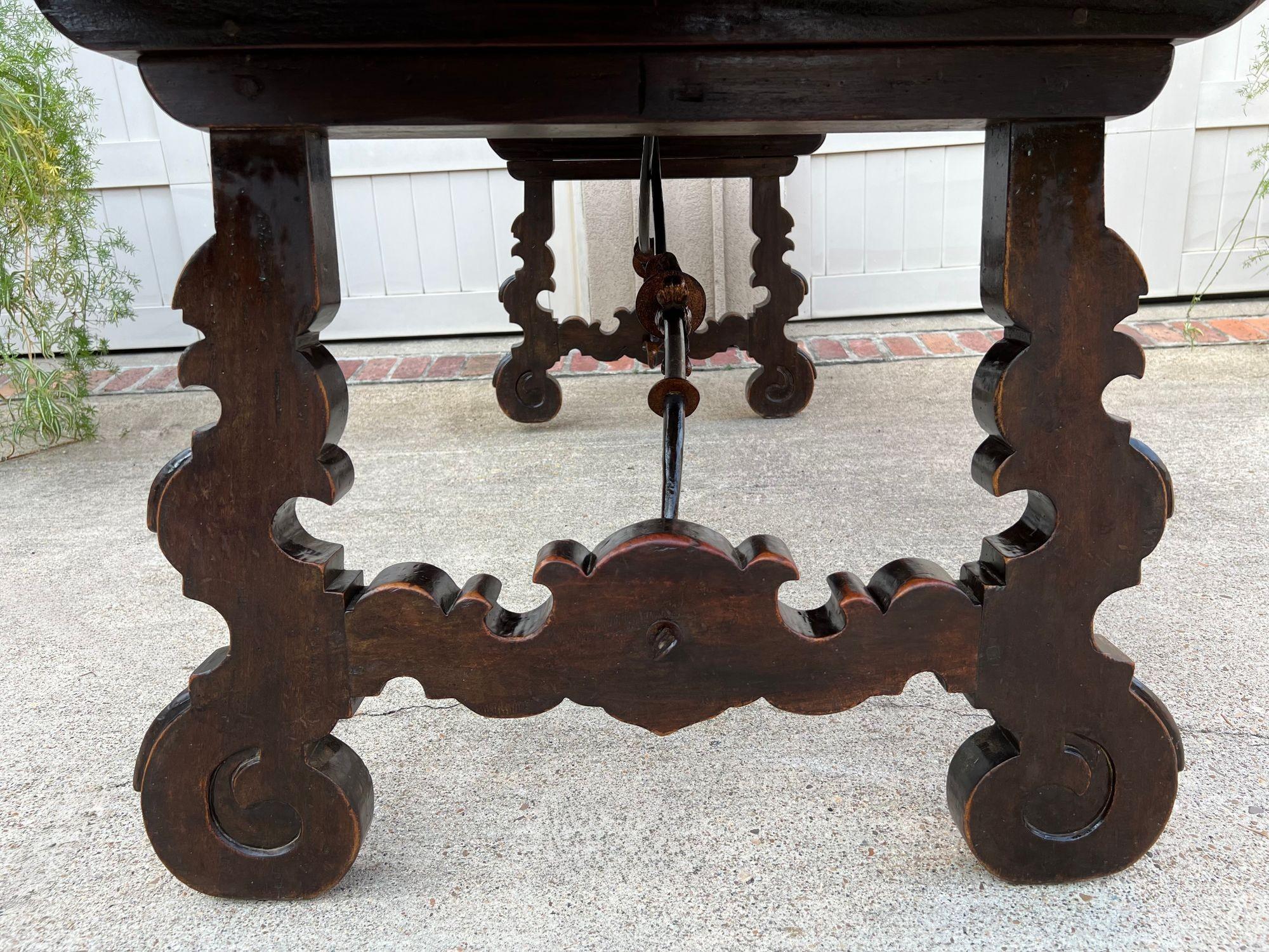 Fer Antique French Oak Dining Table Catalan Trestle 7 ft. Planche de ferme c1890 en vente