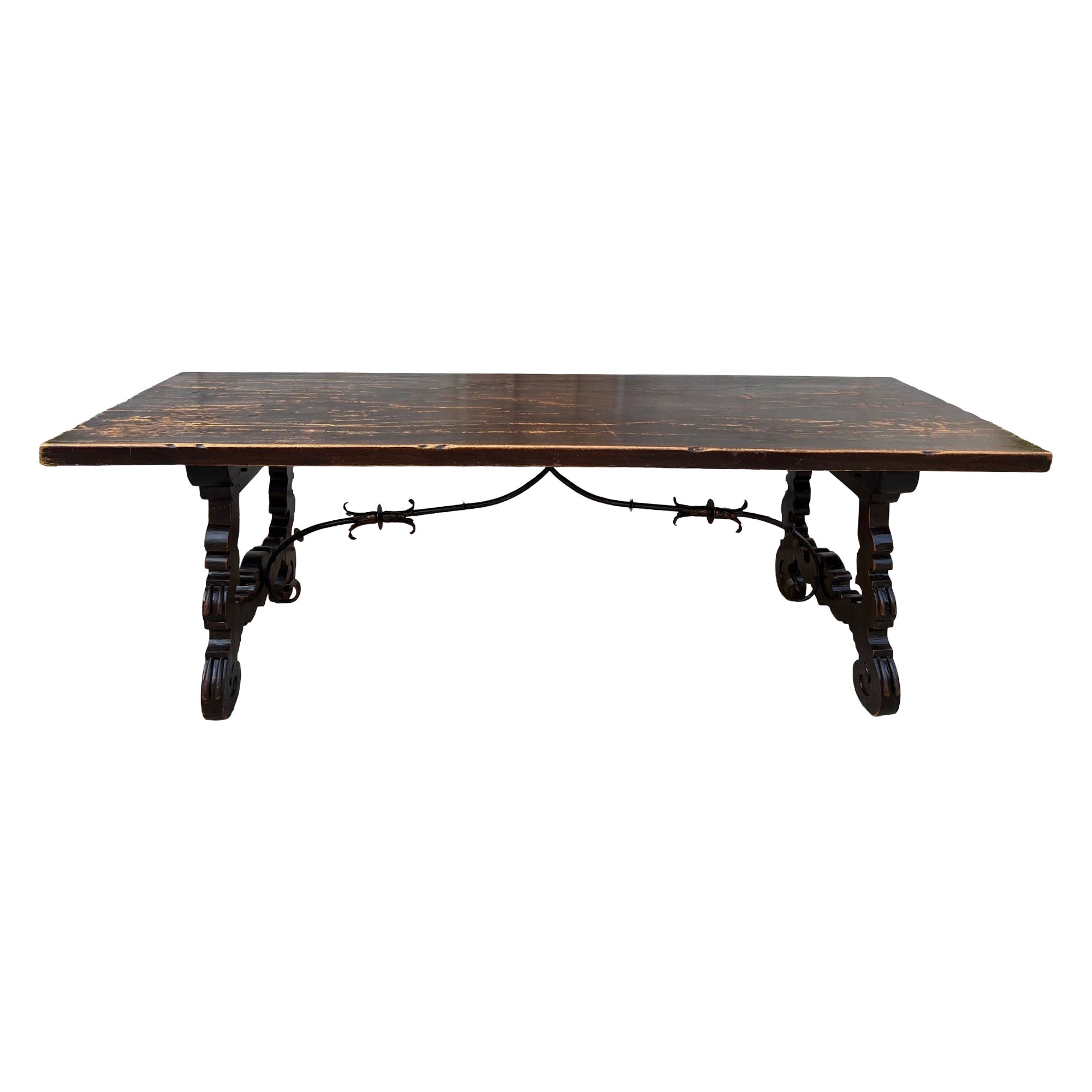 Antique French Oak Dining Table Catalan Trestle 7 ft. Planche de ferme c1890