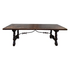 Antique French Oak Dining Table Catalan Trestle 7 ft. Landhausdiele um 1890