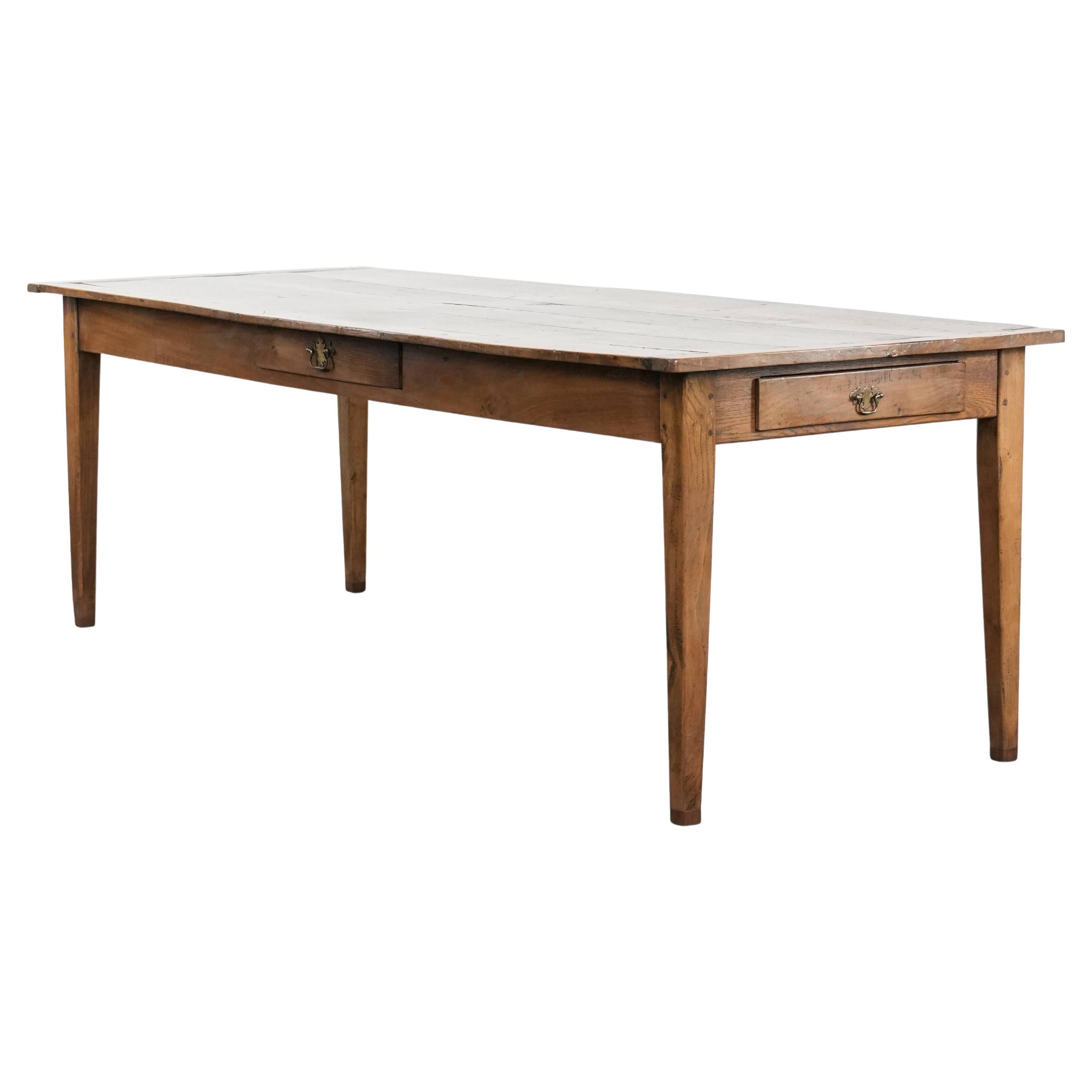 Antique French oak dining table for 6 to 8 people with three drawers For Sale