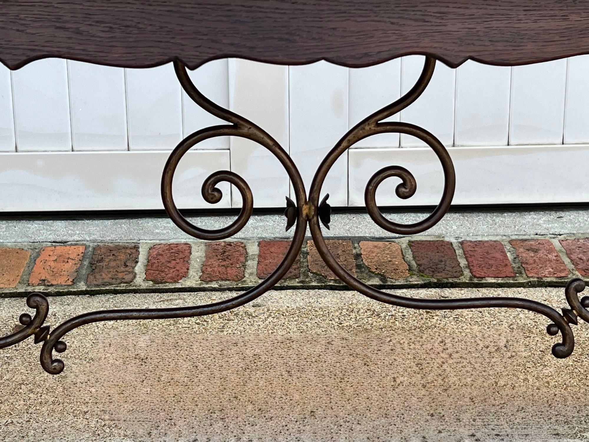 Antique French Oak Dining Table Spanish Catalan Trestle 9 FT. Draw Leaf c1910 4