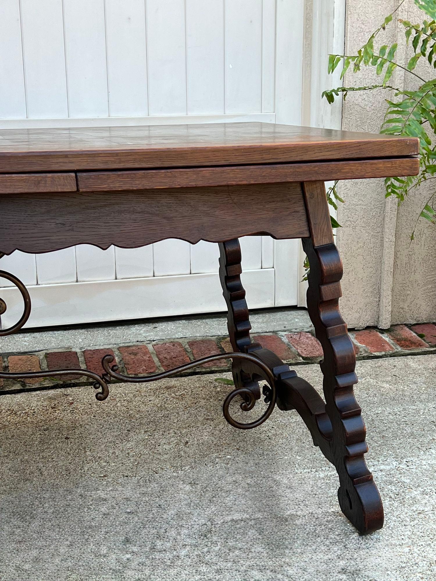 Antique French Oak Dining Table Spanish Catalan Trestle 9 FT. Draw Leaf c1910 5