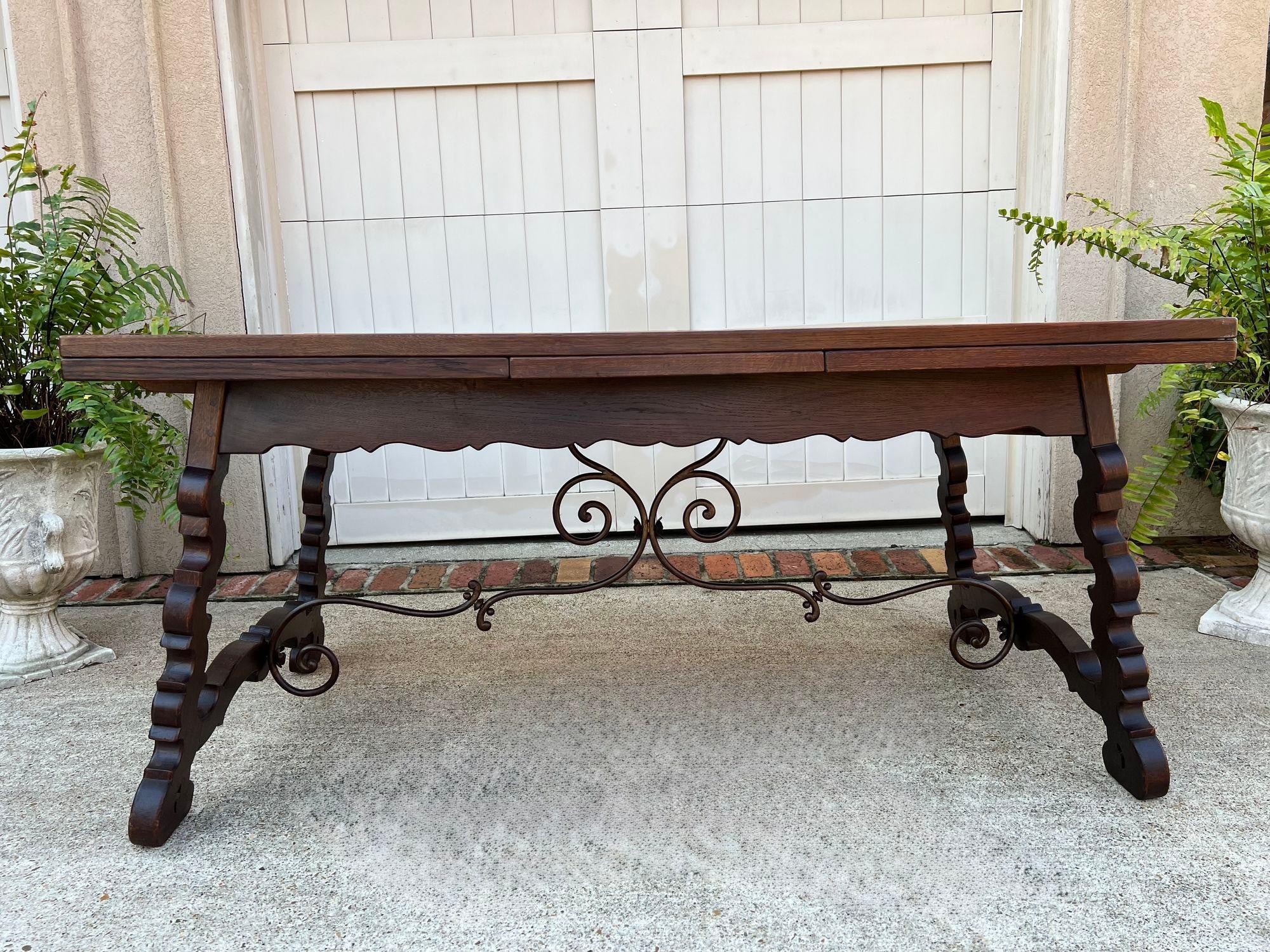 Antique French Oak Dining Table Spanish Catalan Trestle 9 FT. Draw Leaf c1910 6