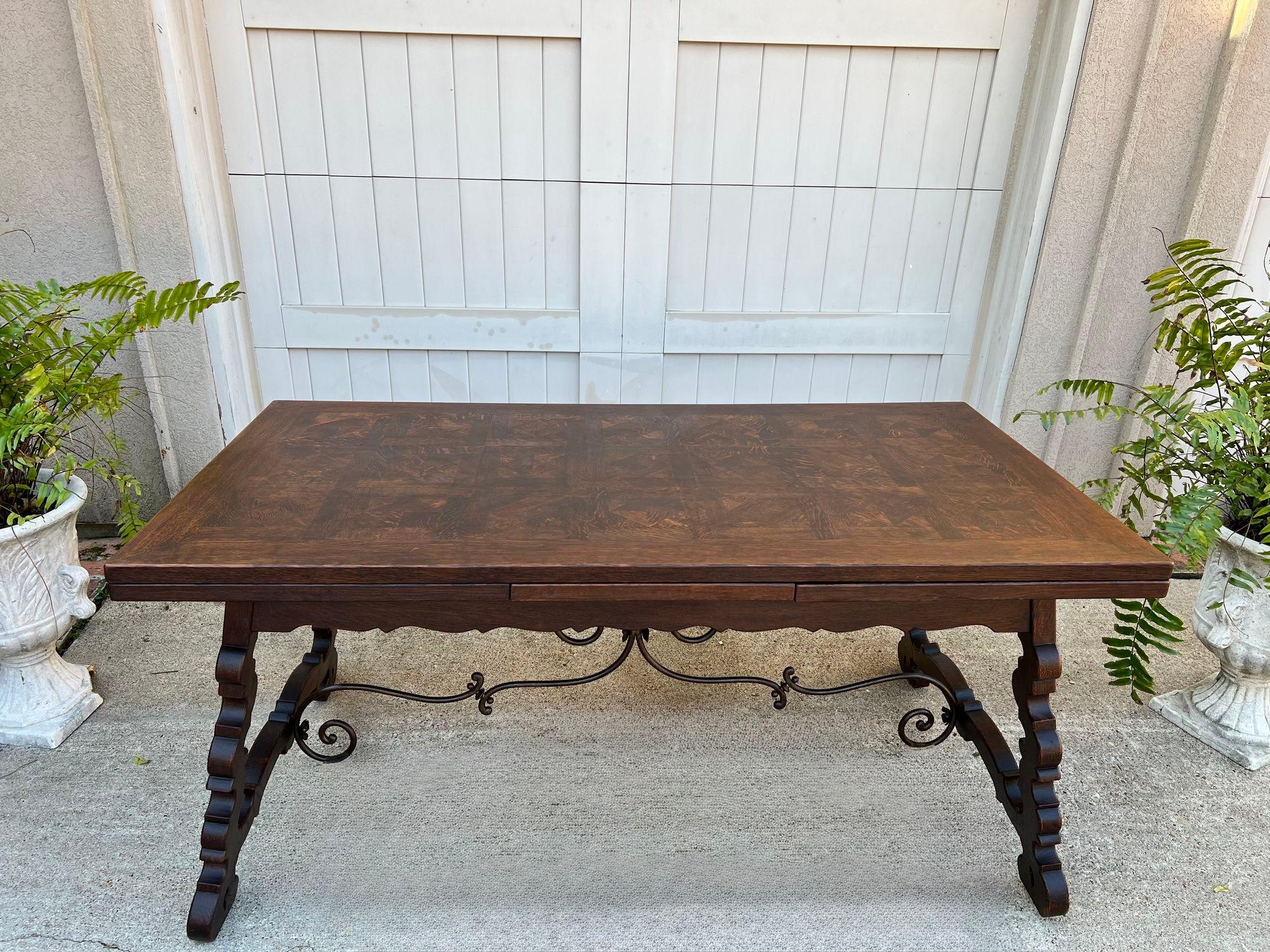 Antique French Oak Dining Table Spanish Catalan Trestle 9 FT. Draw Leaf c1910 7