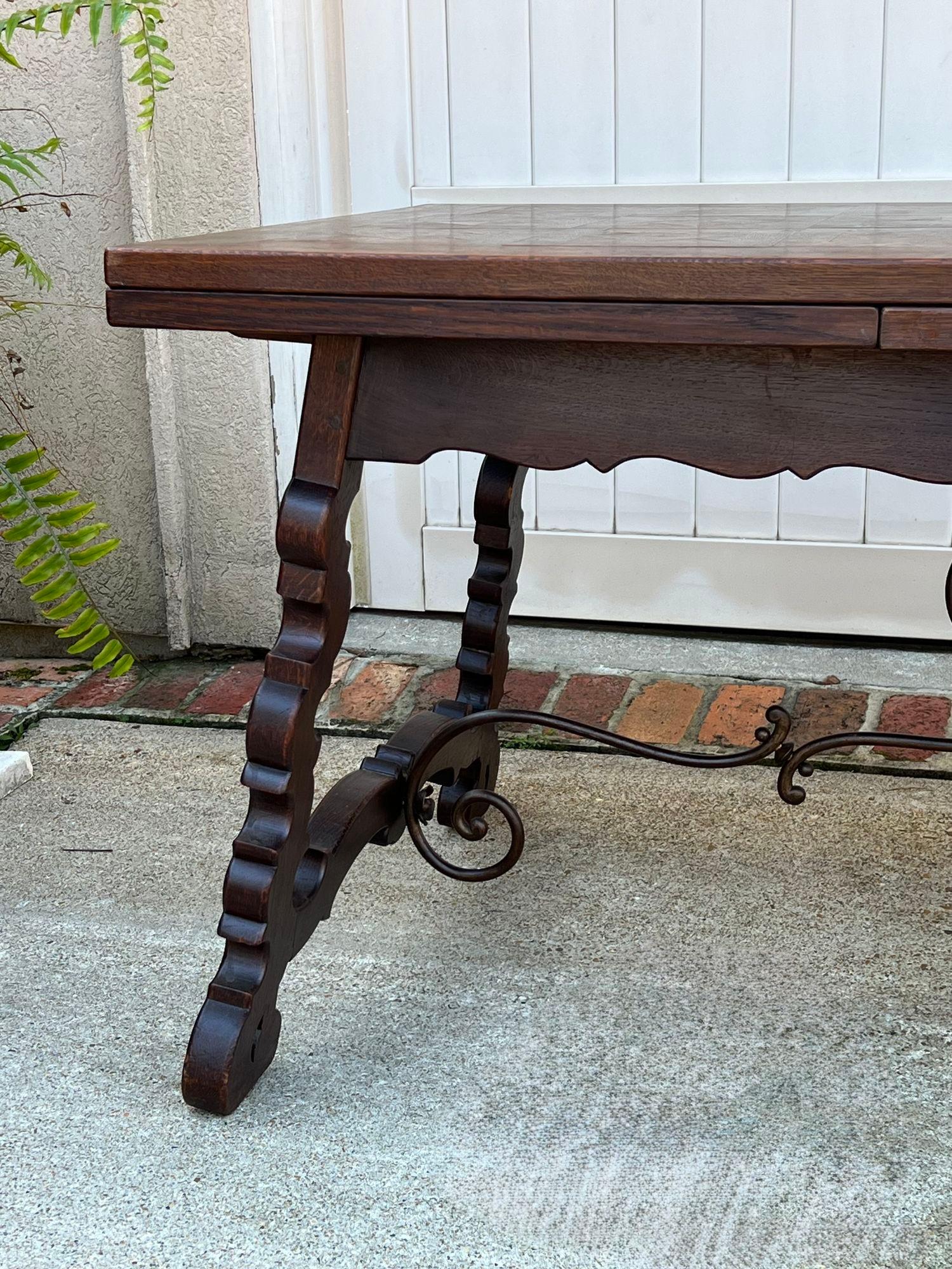Antique French Oak Dining Table Spanish Catalan Trestle 9 FT. Draw Leaf c1910 8