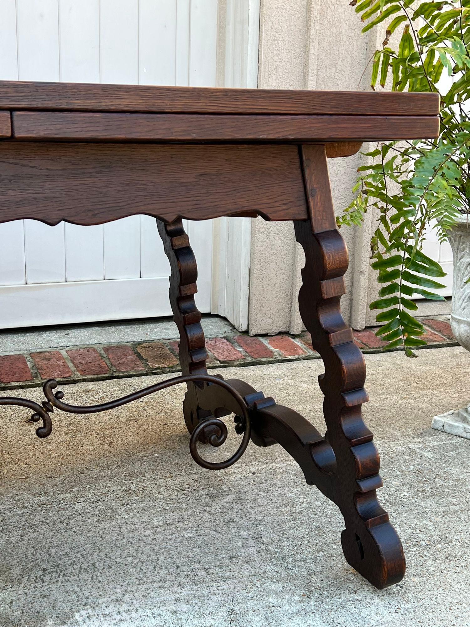 Antique French Oak Dining Table Spanish Catalan Trestle 9 FT. Draw Leaf c1910 9