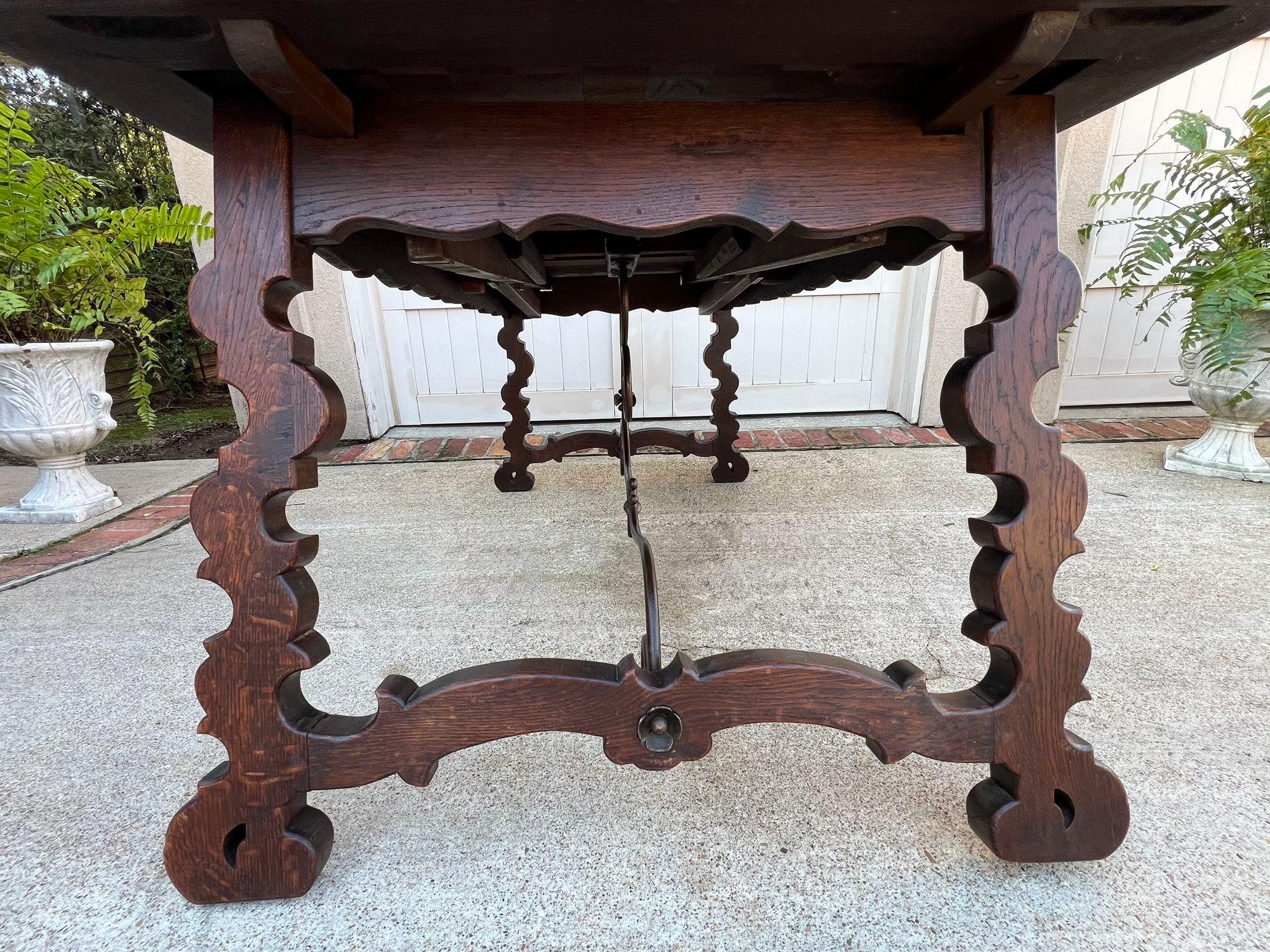 Antique French Oak Dining Table Spanish Catalan Trestle 9 FT. Draw Leaf c1910 10