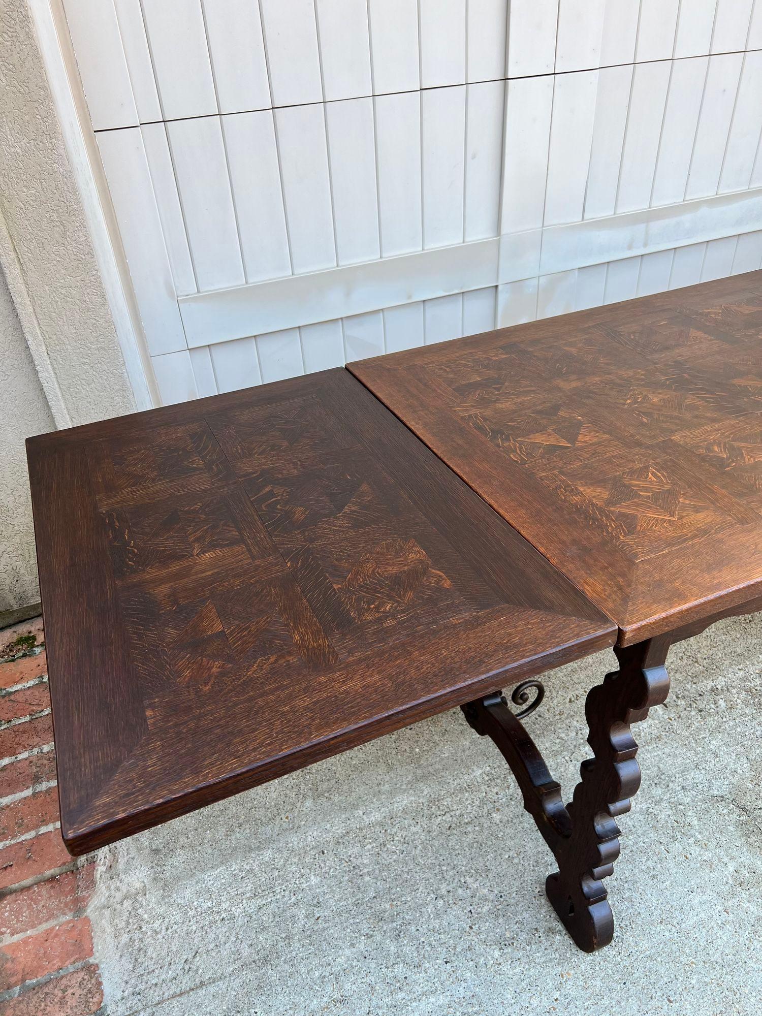 Antique French Oak Dining Table Spanish Catalan Trestle 9 FT. Draw Leaf c1910 11