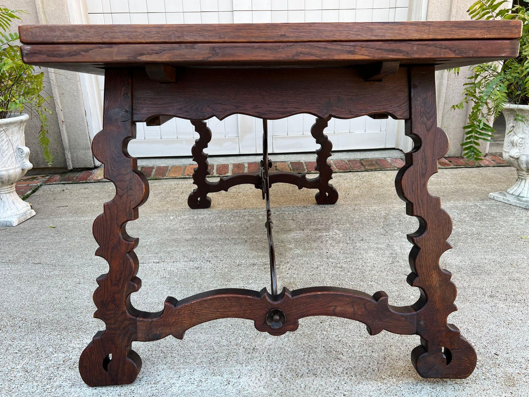 Antique French Oak Dining Table Spanish Catalan Trestle 9 FT. Draw Leaf c1910 1