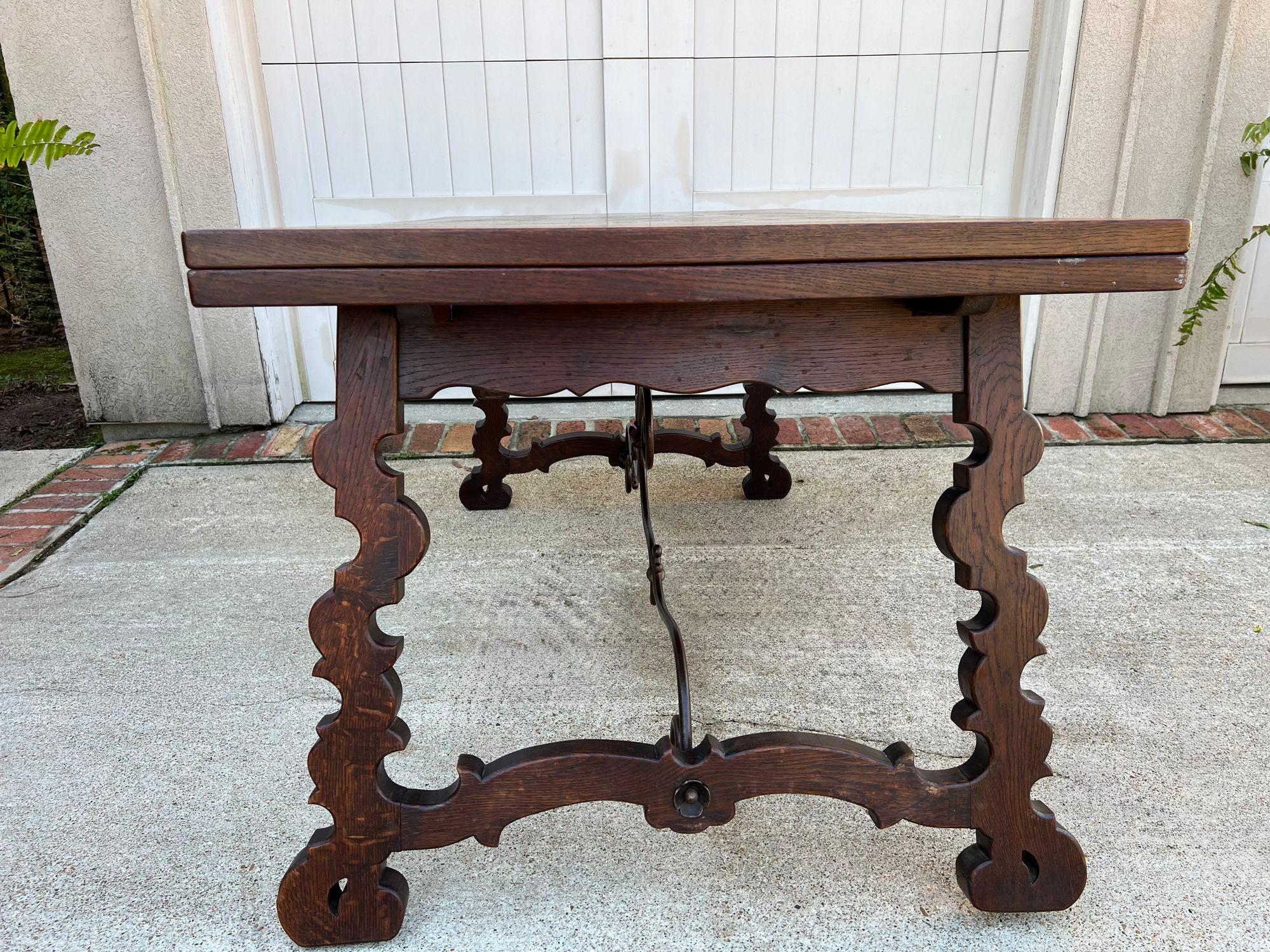 Antique French Oak Dining Table Spanish Catalan Trestle 9 FT. Draw Leaf c1910 2