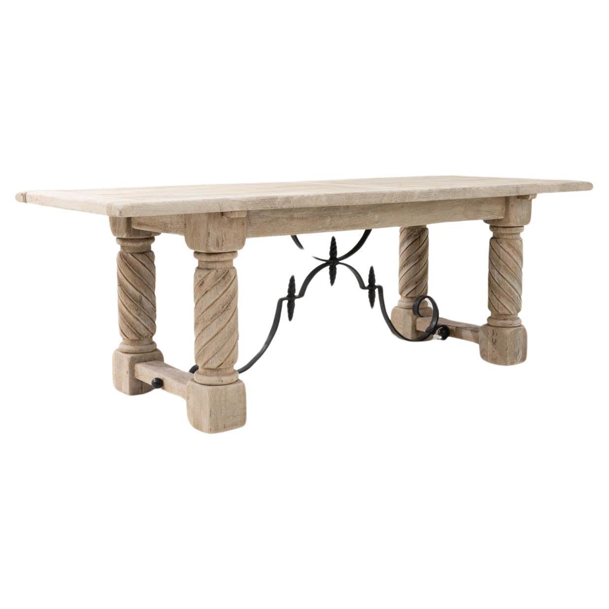 Antique French Oak Dining Table with Wrought Iron Accents For Sale