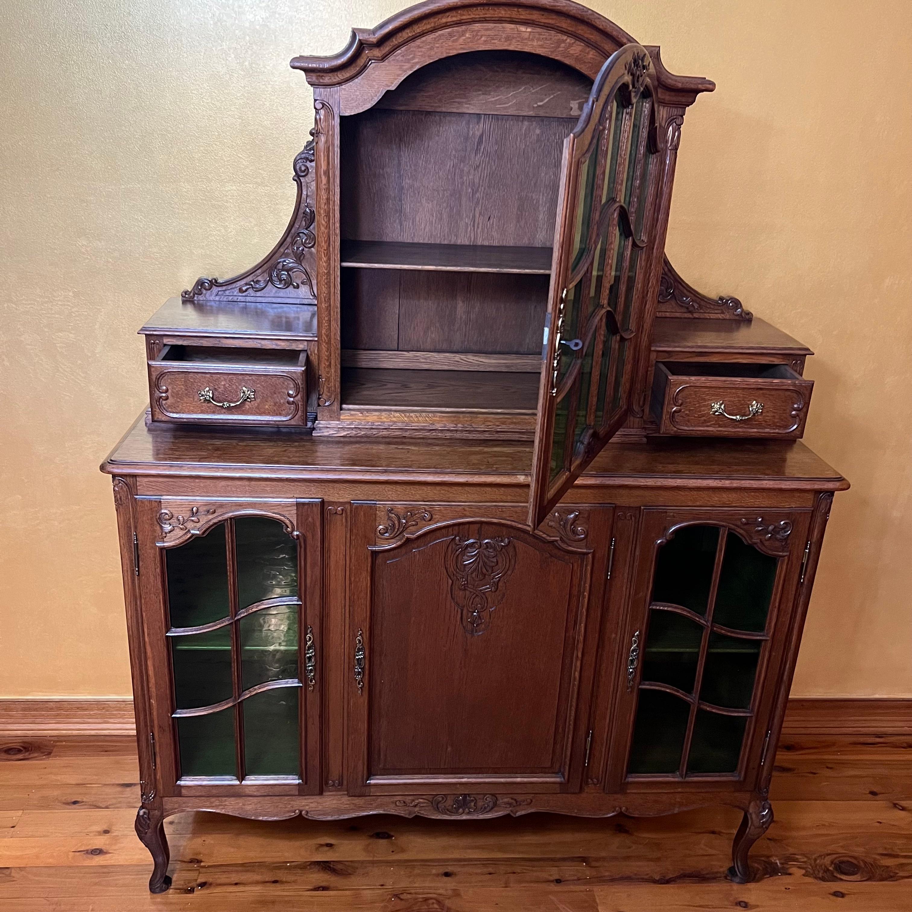 19th Century Antique French Oak Display Cabinet For Sale