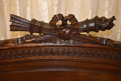 Antique French Oak Double Bed with Headboard, Side Rails and Slats